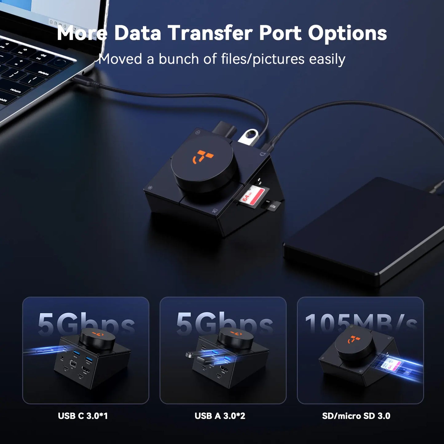 TobenONE 10-in-1 Shortcut-Key Docking Station with 4 Shortcut Buttons and Volume Knob - UDS048
