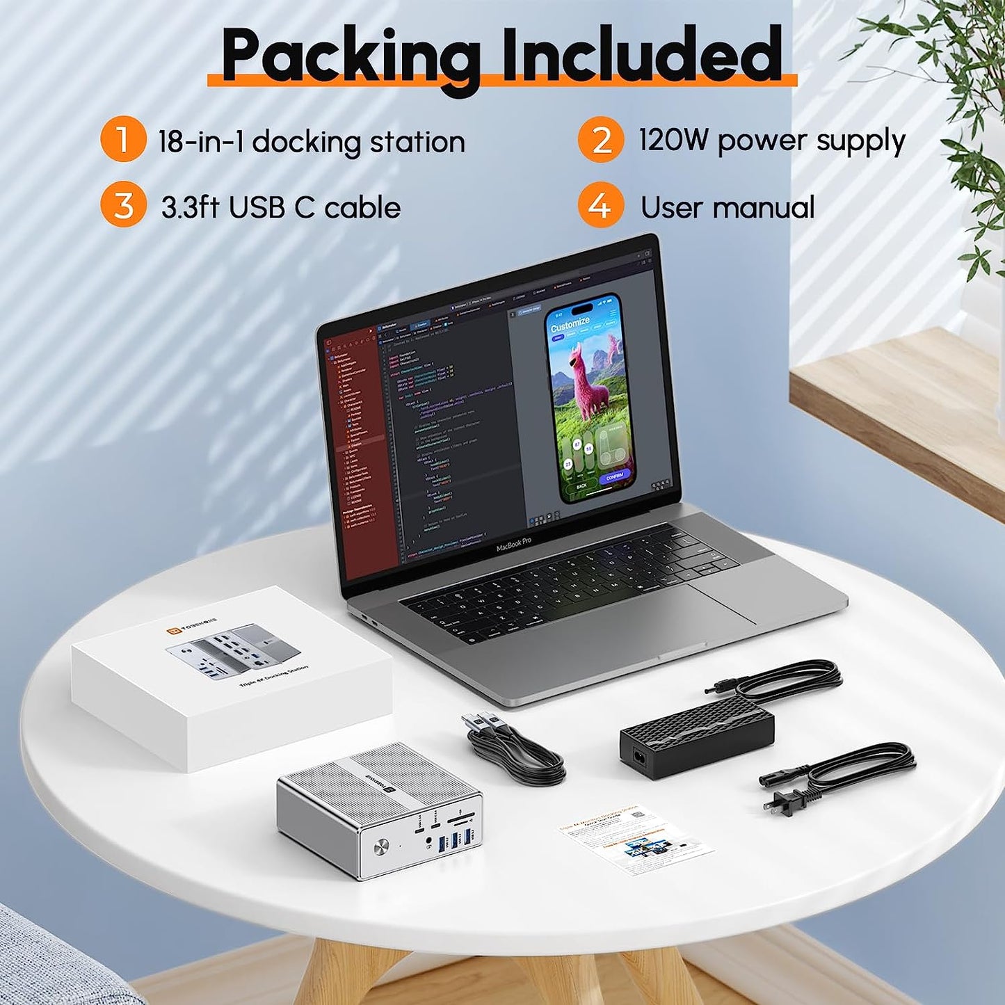 UDS033 TOBENONE DisplayLink Docking Station Triple Monitor with 120W Power Adapter