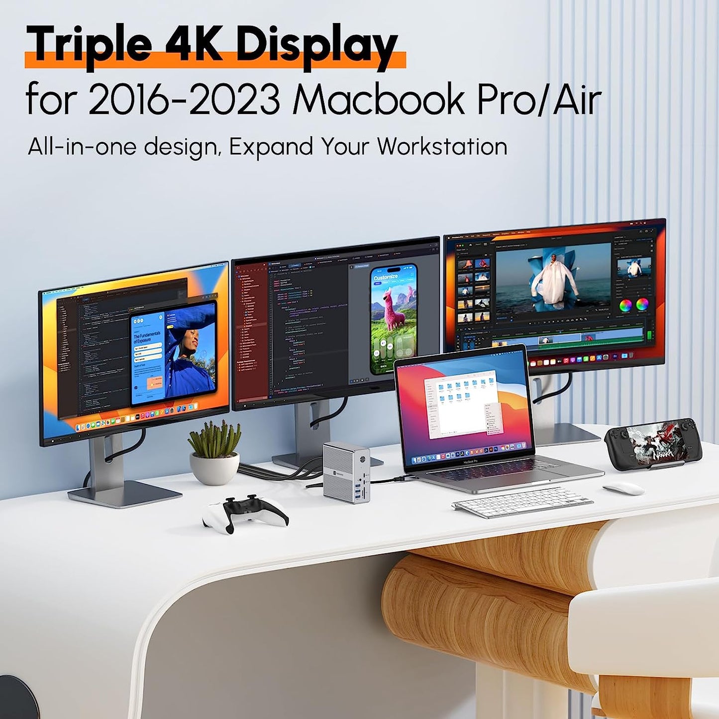 UDS033 TOBENONE DisplayLink Docking Station Triple Monitor with 120W Power Adapter