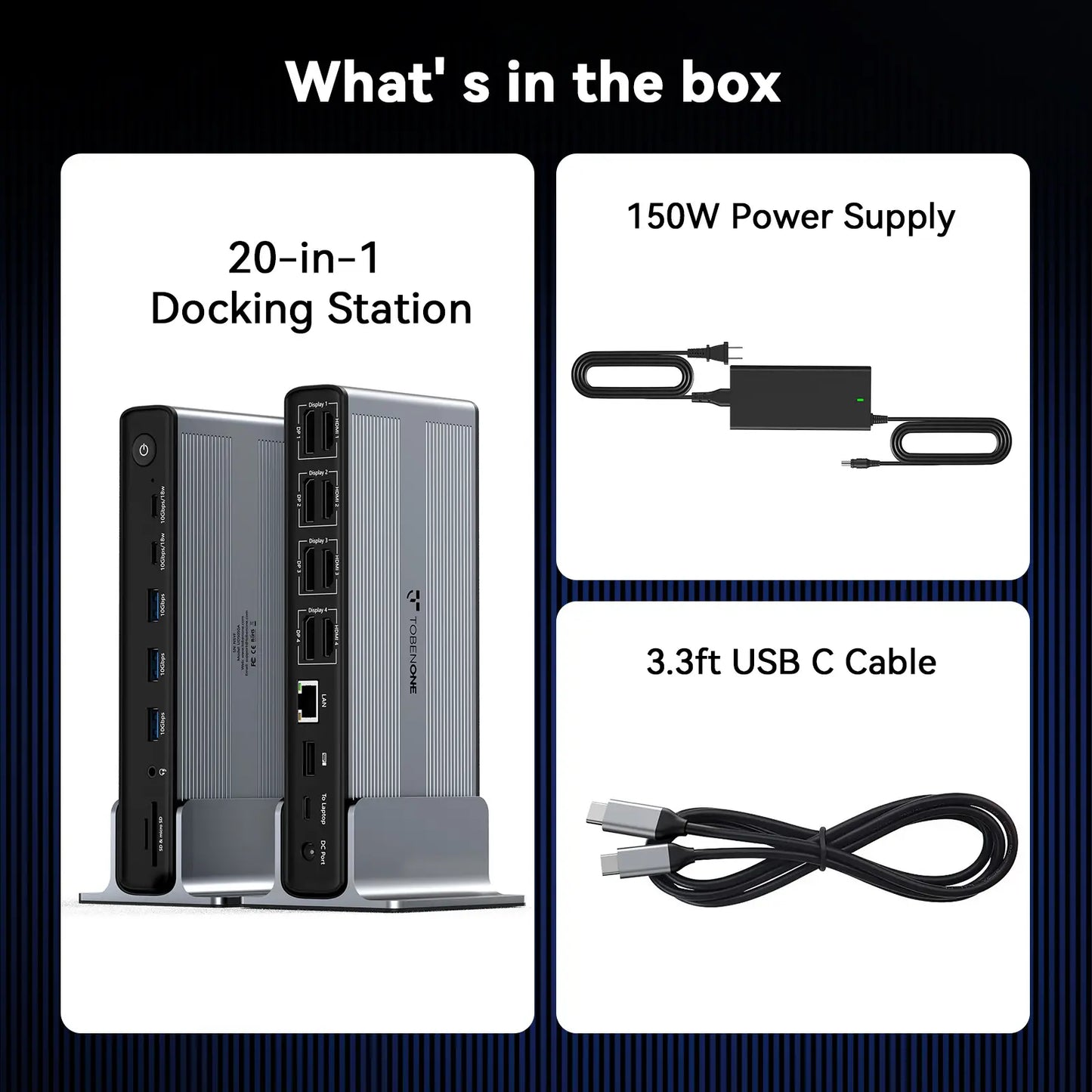 UDS050A DisplayLink Docking Station 4 Monitor, 20-in-1 Quad 4K@60Hz HDMI/DP Display