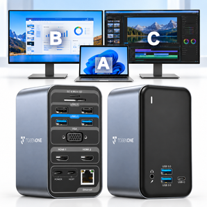 UDS019 Laptop Docking Station Dual Monitor 15-in-1 USB C Dock for USB C Windows Laptops