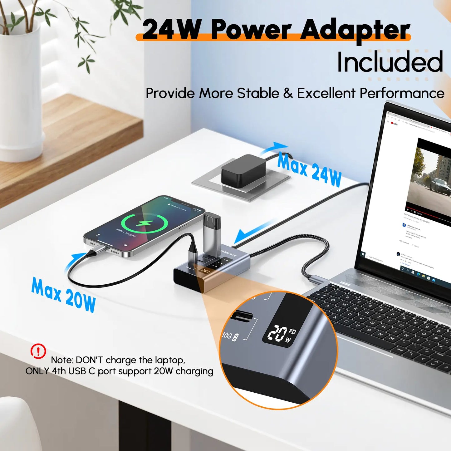 UDS036 Powered USB C Hub TOBENONE 10Gbps USB C Splitter with 4*USB-C 3.2