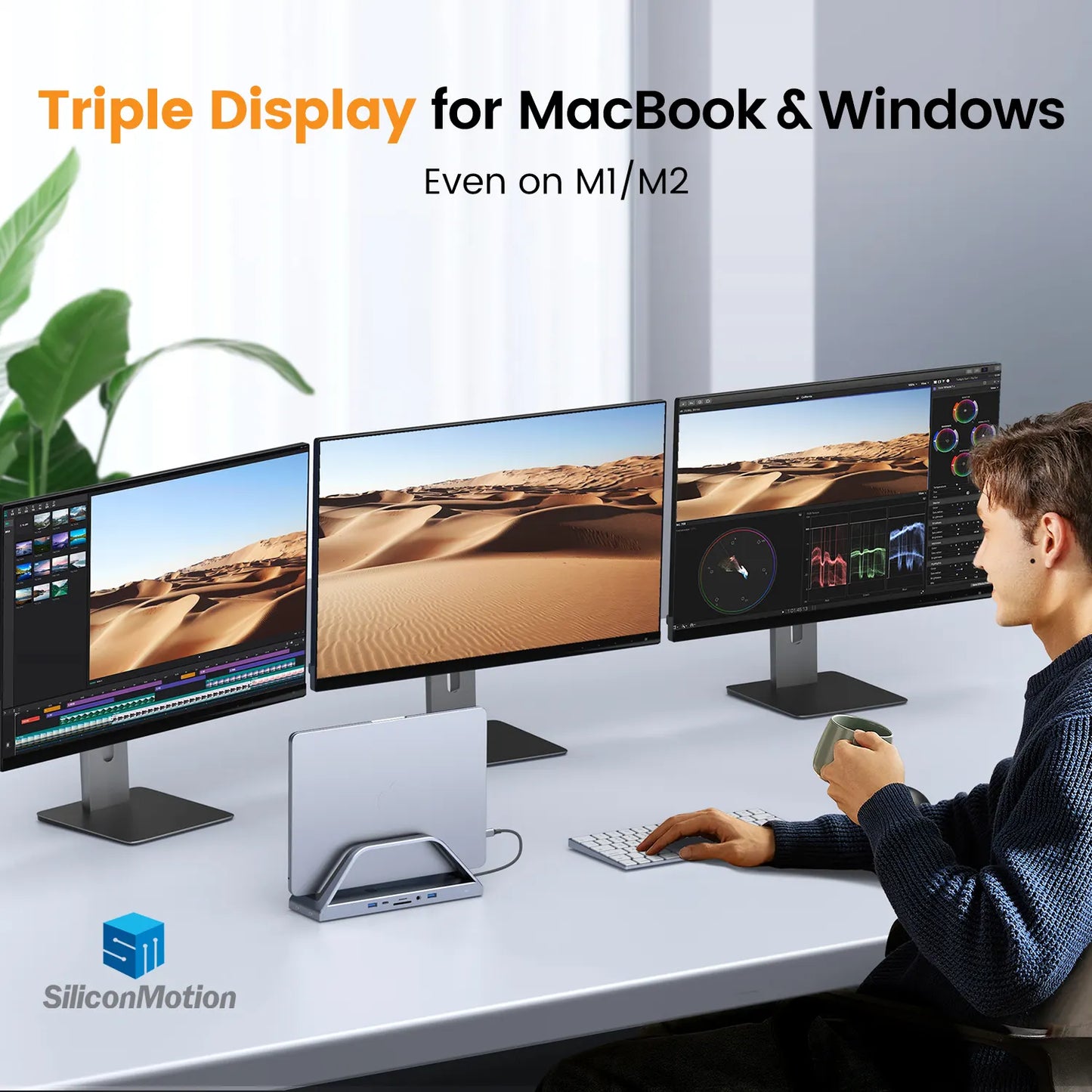 UDS020P USB C Docking Station Triple Monitor for Laptop Universal Laptop Dock Stand