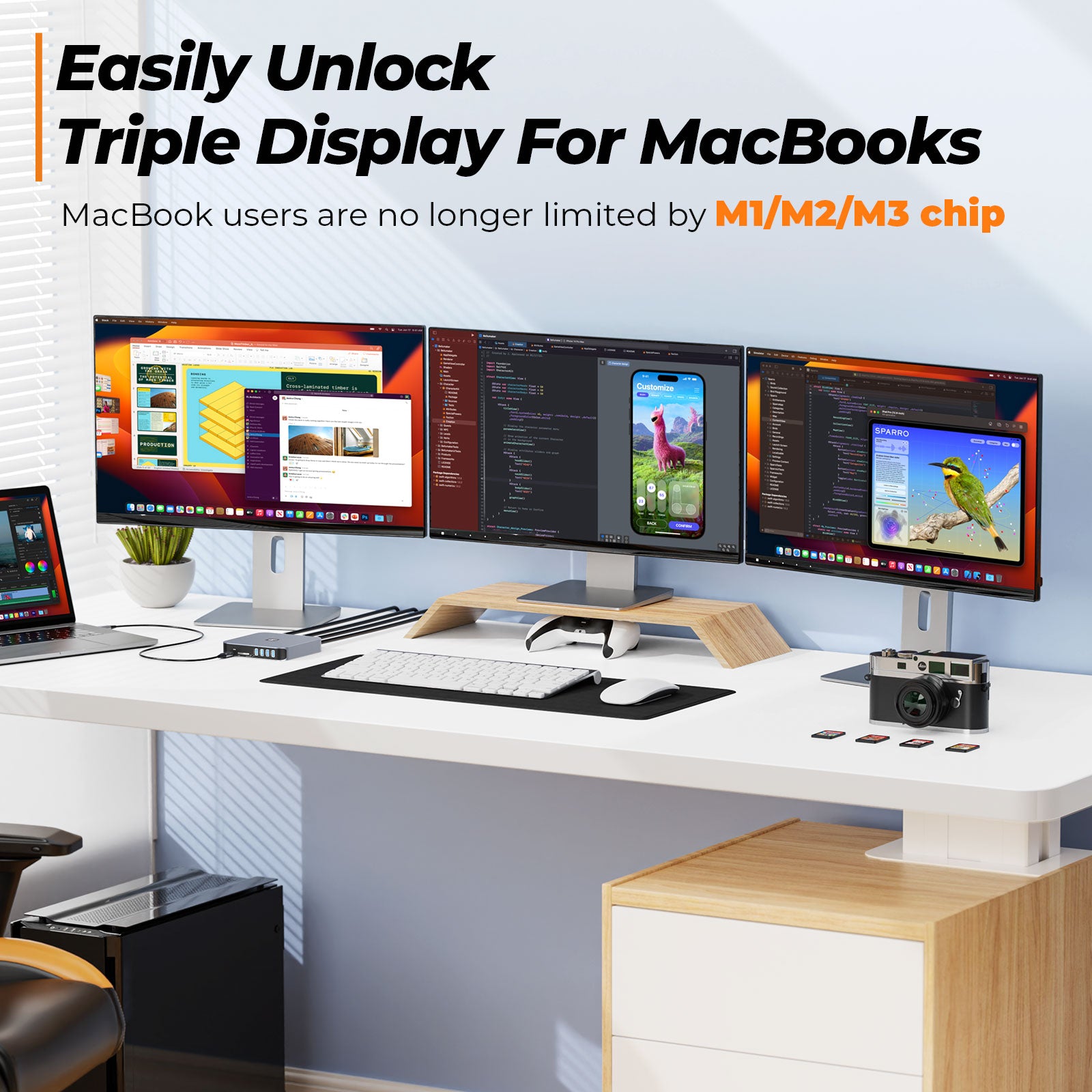 TobenONE 3 Monitor Docking Station for MacBook Pro M2