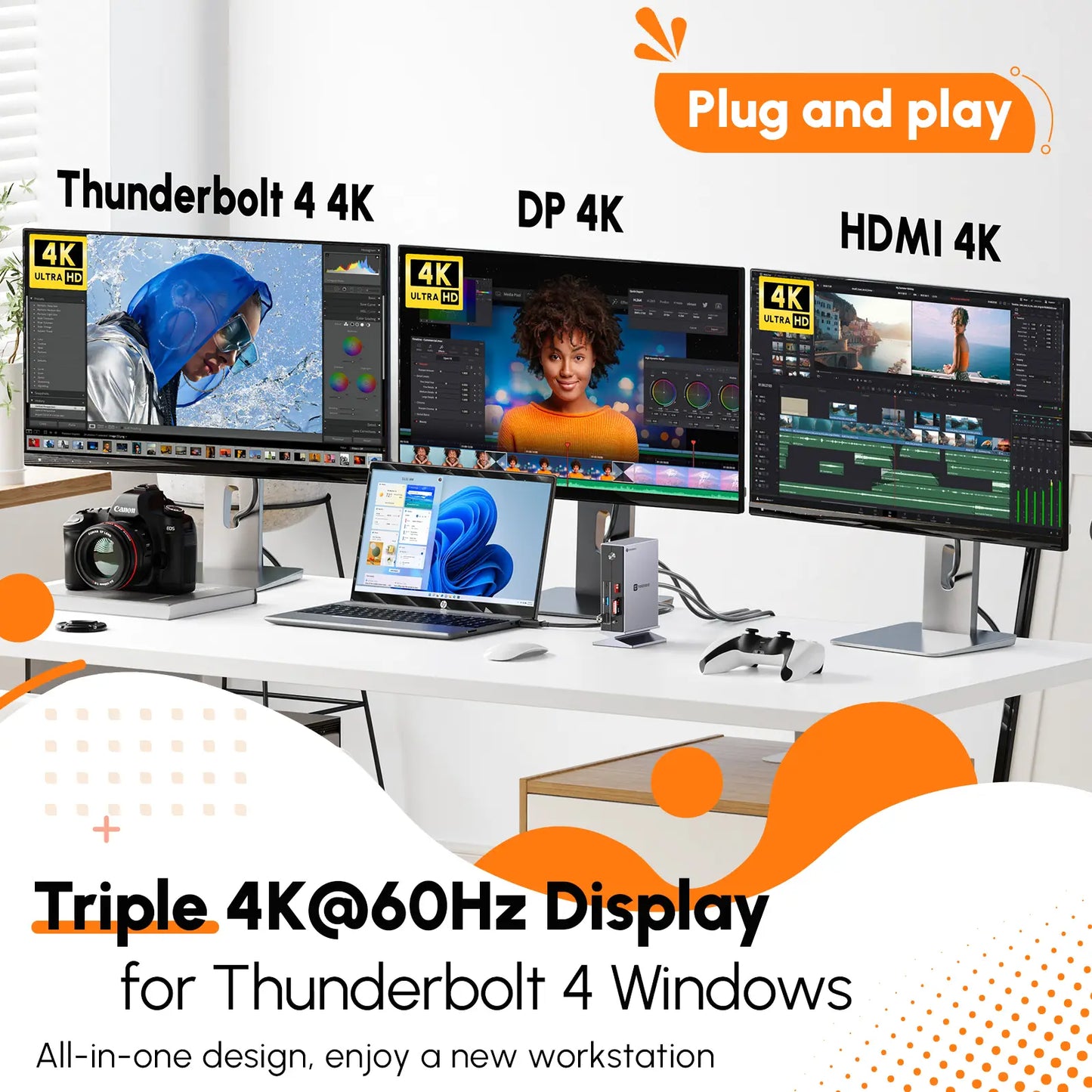 TobenONE UDS035 Thunderbolt 4 Docking Station 8K or Triple 4K@60Hz Display for Thunderbolt 3/4/USB C Windows, MacBook Pro