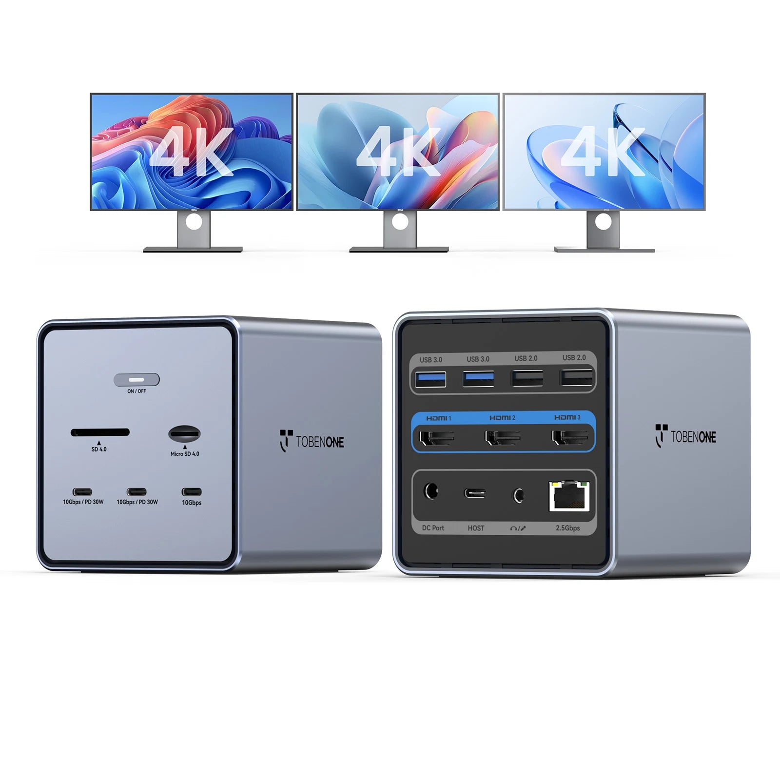 TobenONE 16-in-1 Laptop Docking Station Triple 4K Monitor - UDS032C