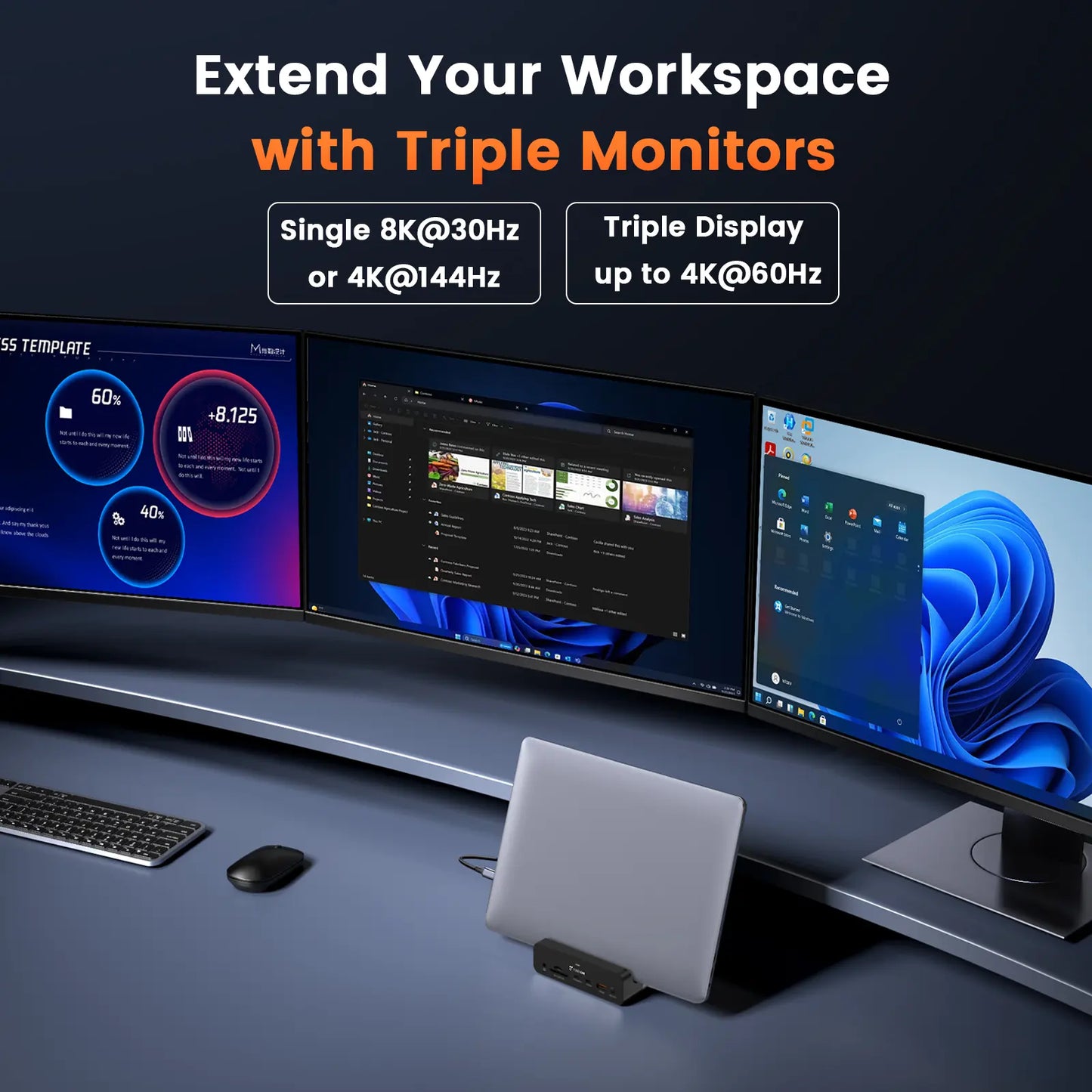 UDS040W Laptop Docking Station Stand with 150 Power Adapter, Triple/Dual 4K Monitor Dock for Windows