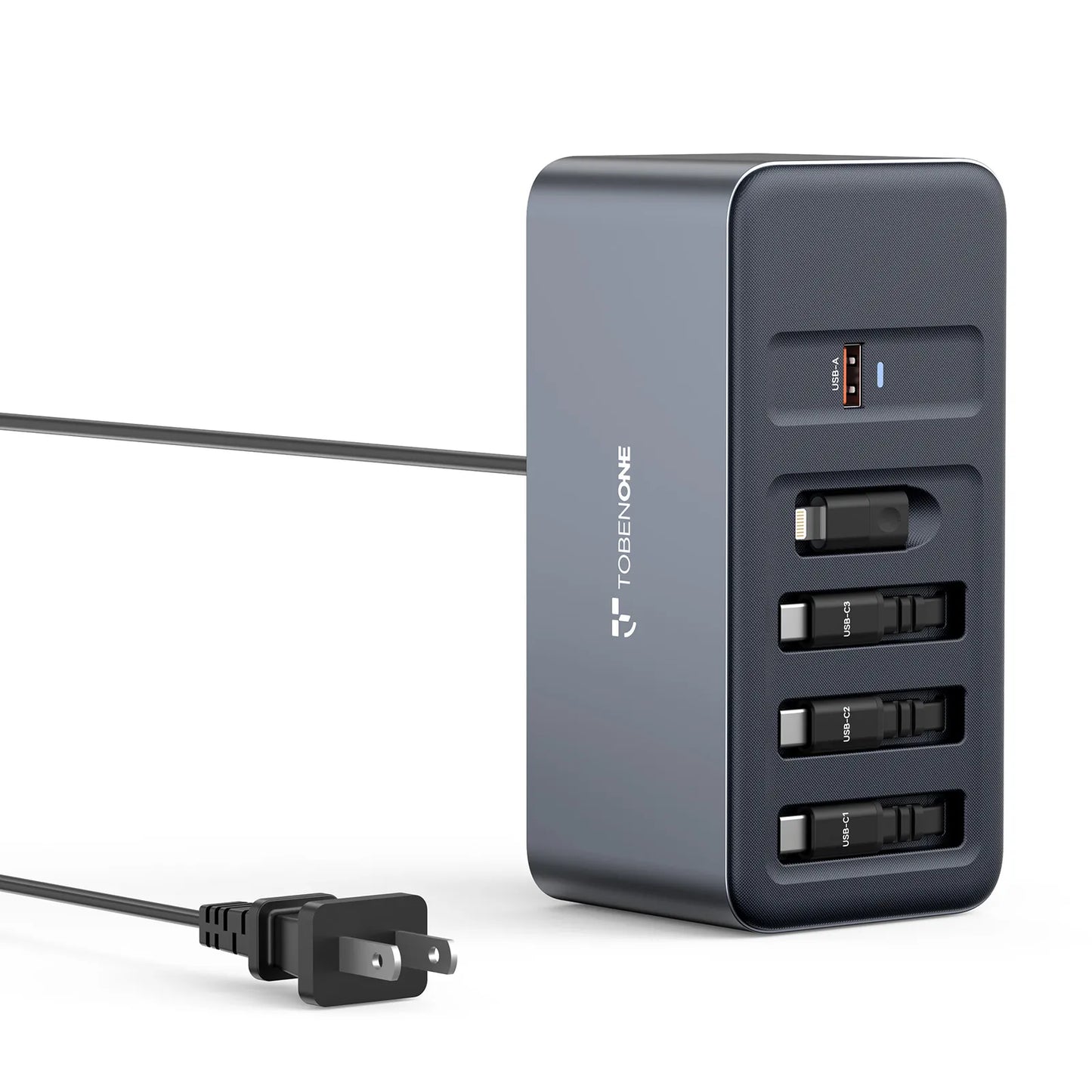 165W USB C Charging Station with Built-in Retractable Cable(2.3ft) & Lightning Adapter