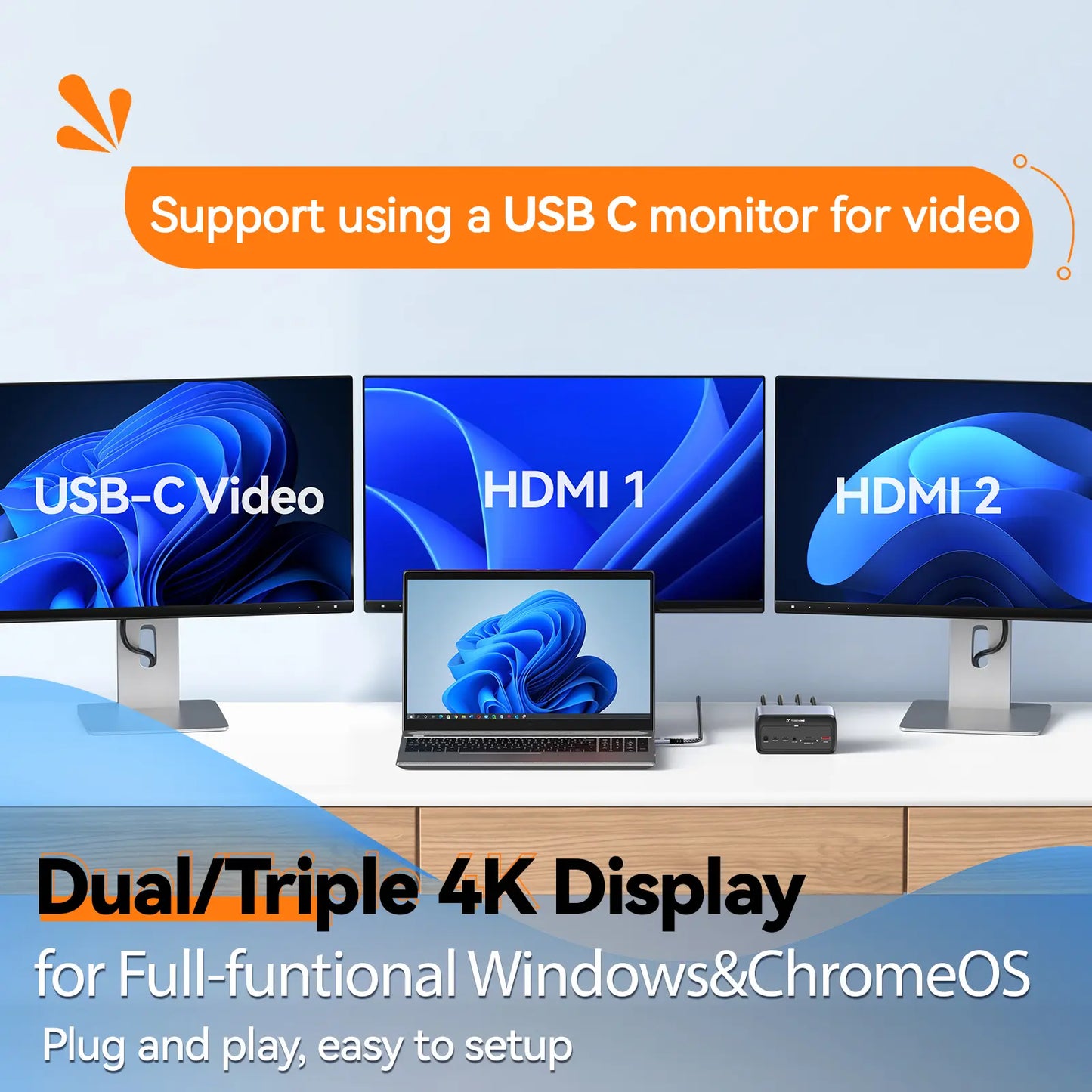 UDS038 USB C Docking Station Triple 4K Display 16-IN-1 Dock with USB C Video Port