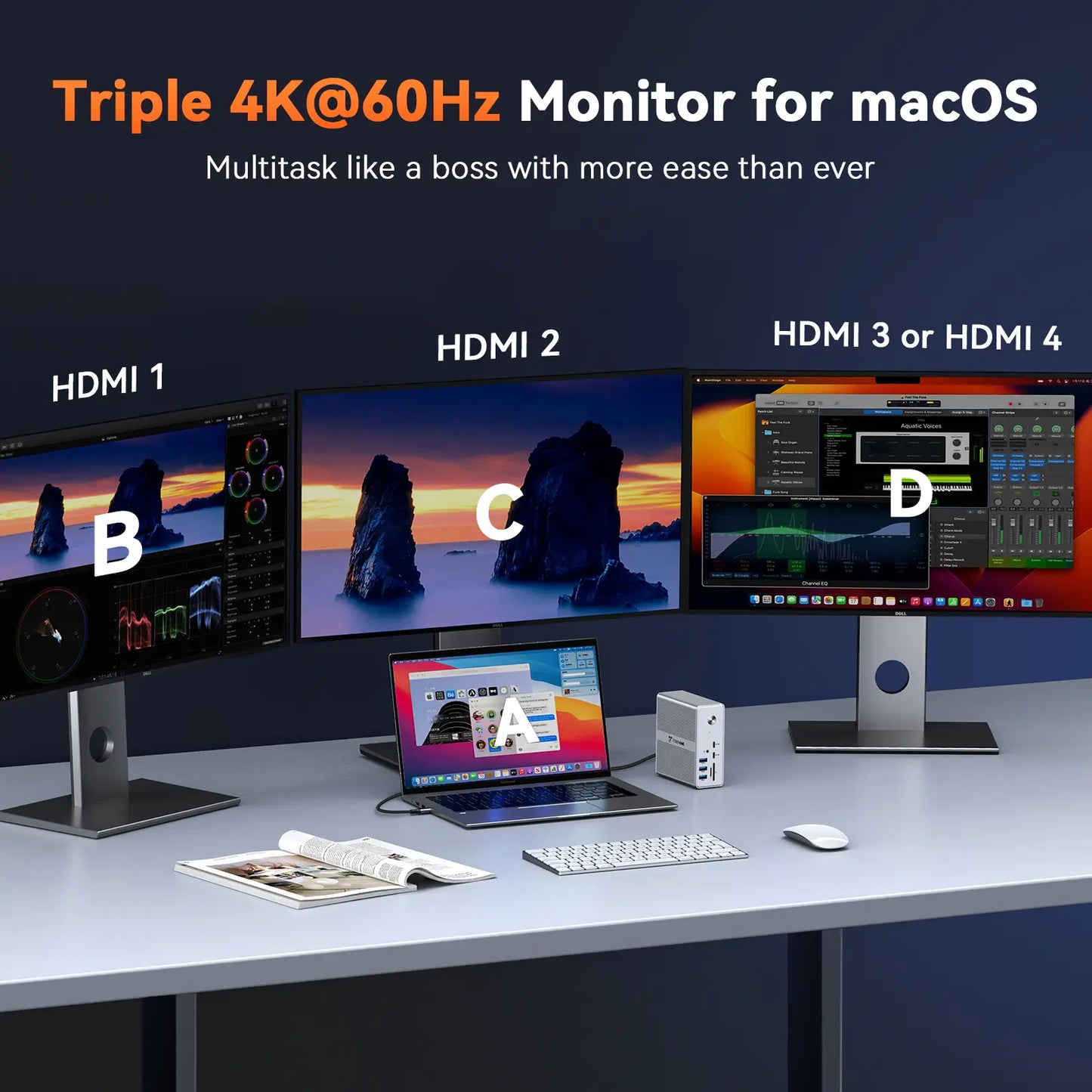 UDS033C DisplayLink Docking Station 4 Monitor, 18-in-1 Quad/Triple Display Dock