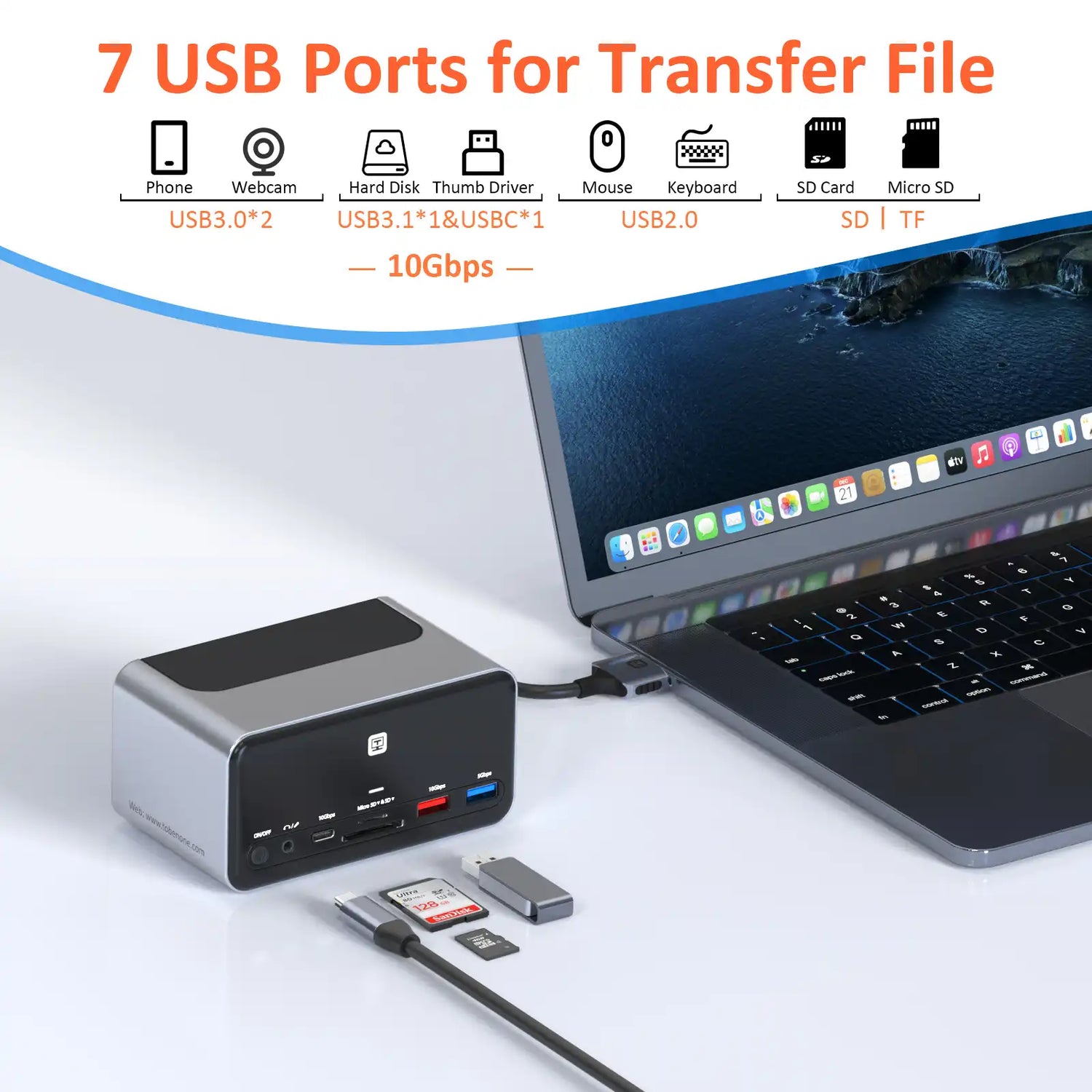 UDS025 docking station with 7 USB ports for transfer file