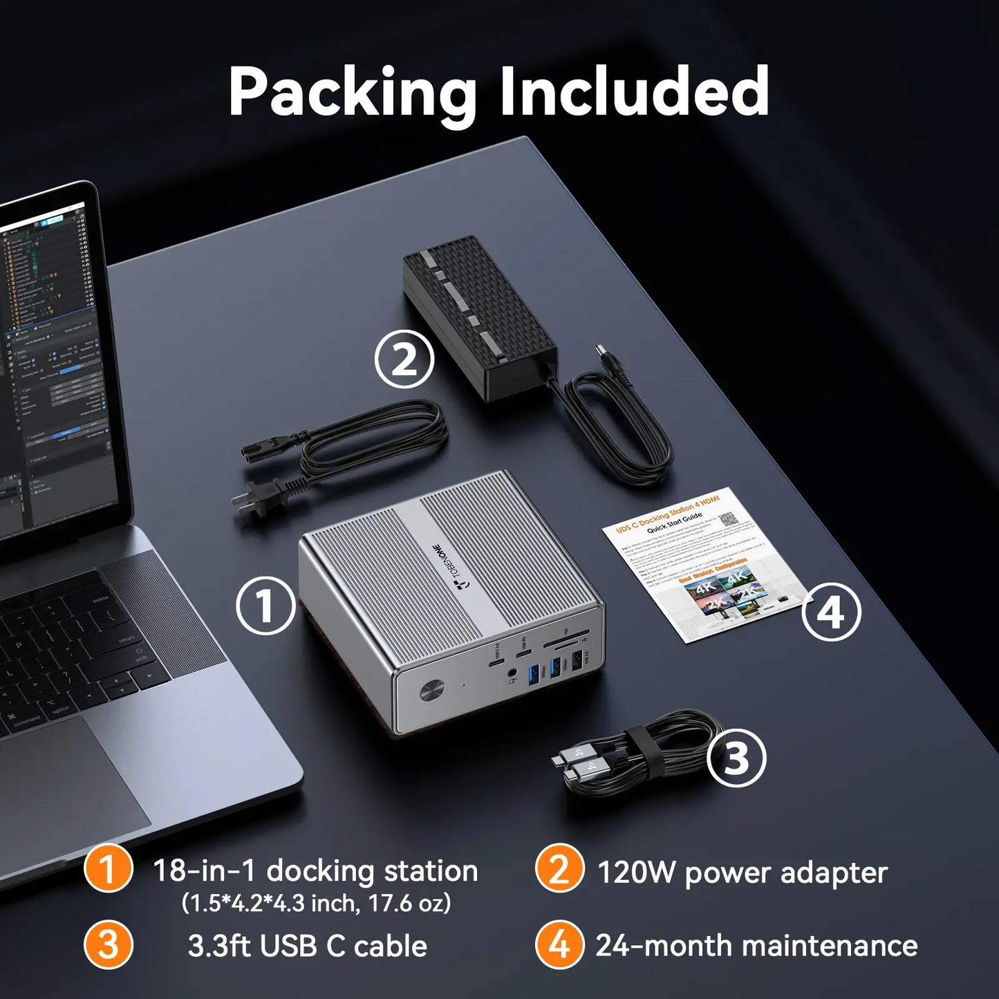 TobenONE UDS033B DisplayLink Docking Station 4 HDMI, 18-in-1 USB C Dock Included A 120W Power Adapter