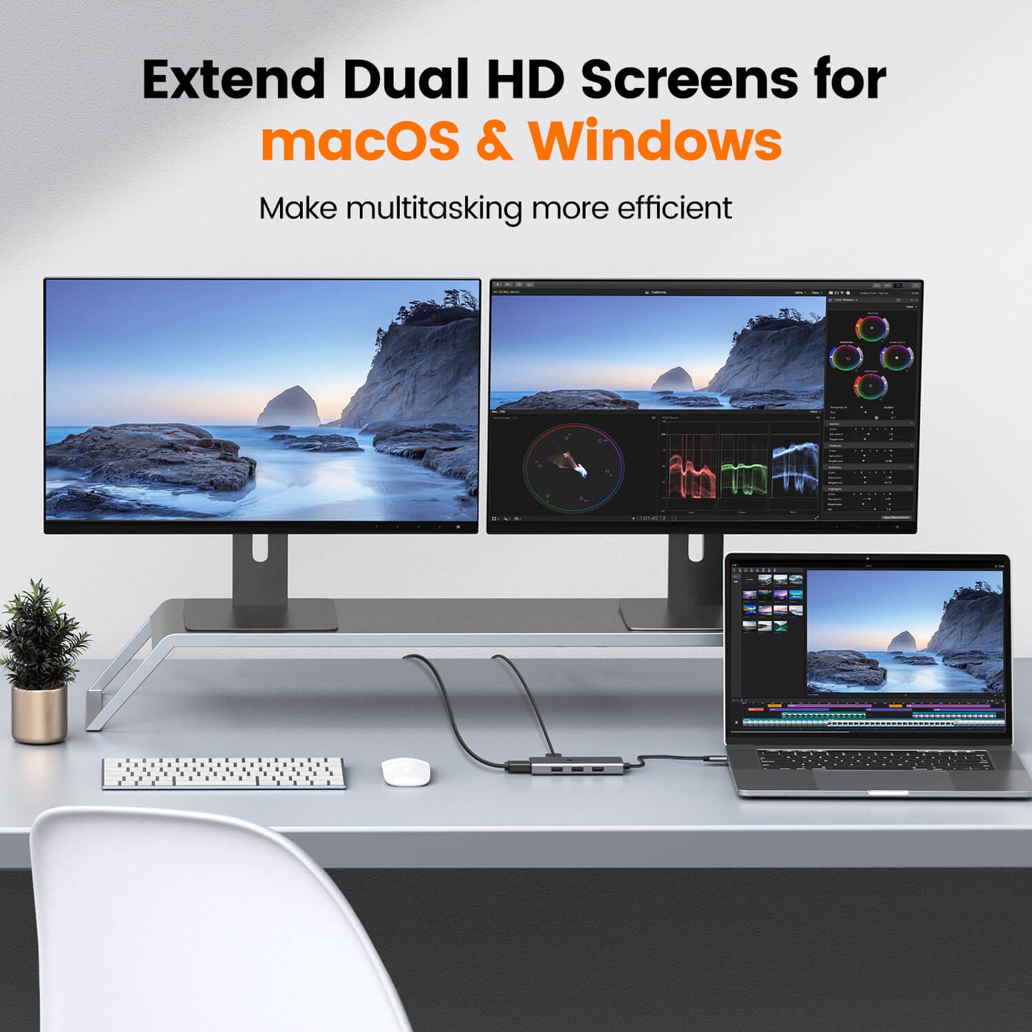 6-in-1 USB C Hub Dual HDMI USB C to Dual Monitor Adapter UDS039A