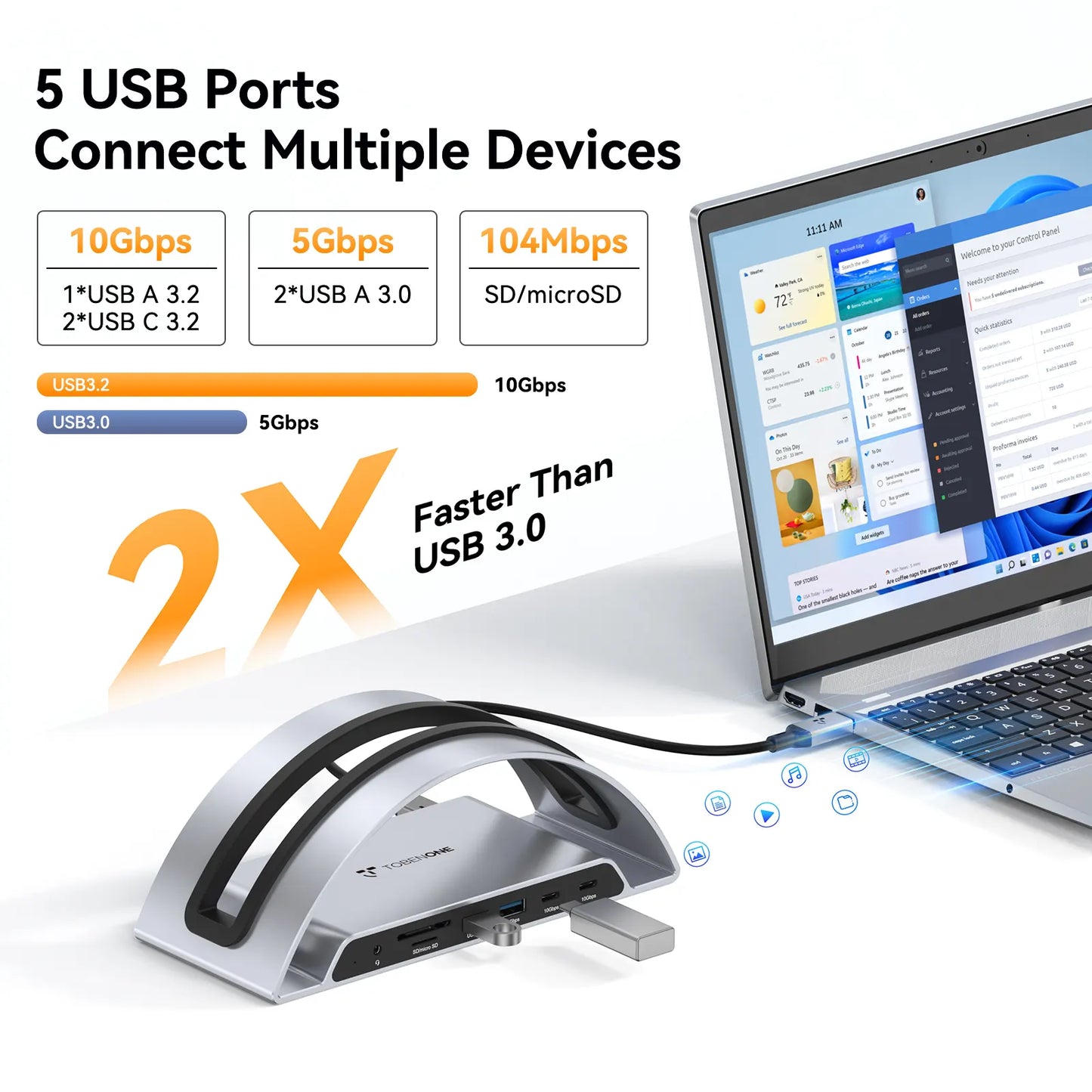 UDS047 TobenONE Laptop Docking Station Dual Monitor, 13-in-1 USB C Docking Station Stand