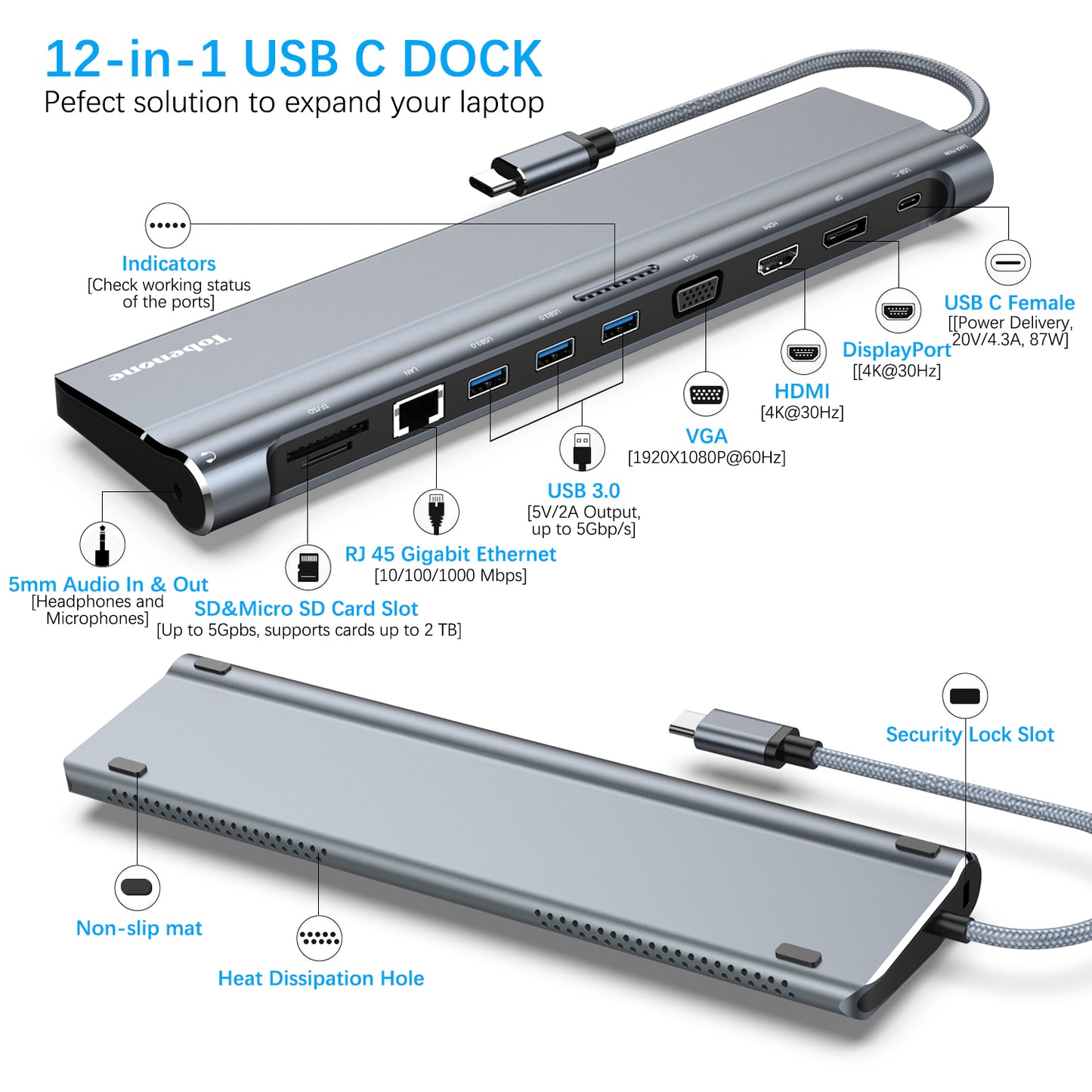 12 in 1 USB C dock for windows laptop