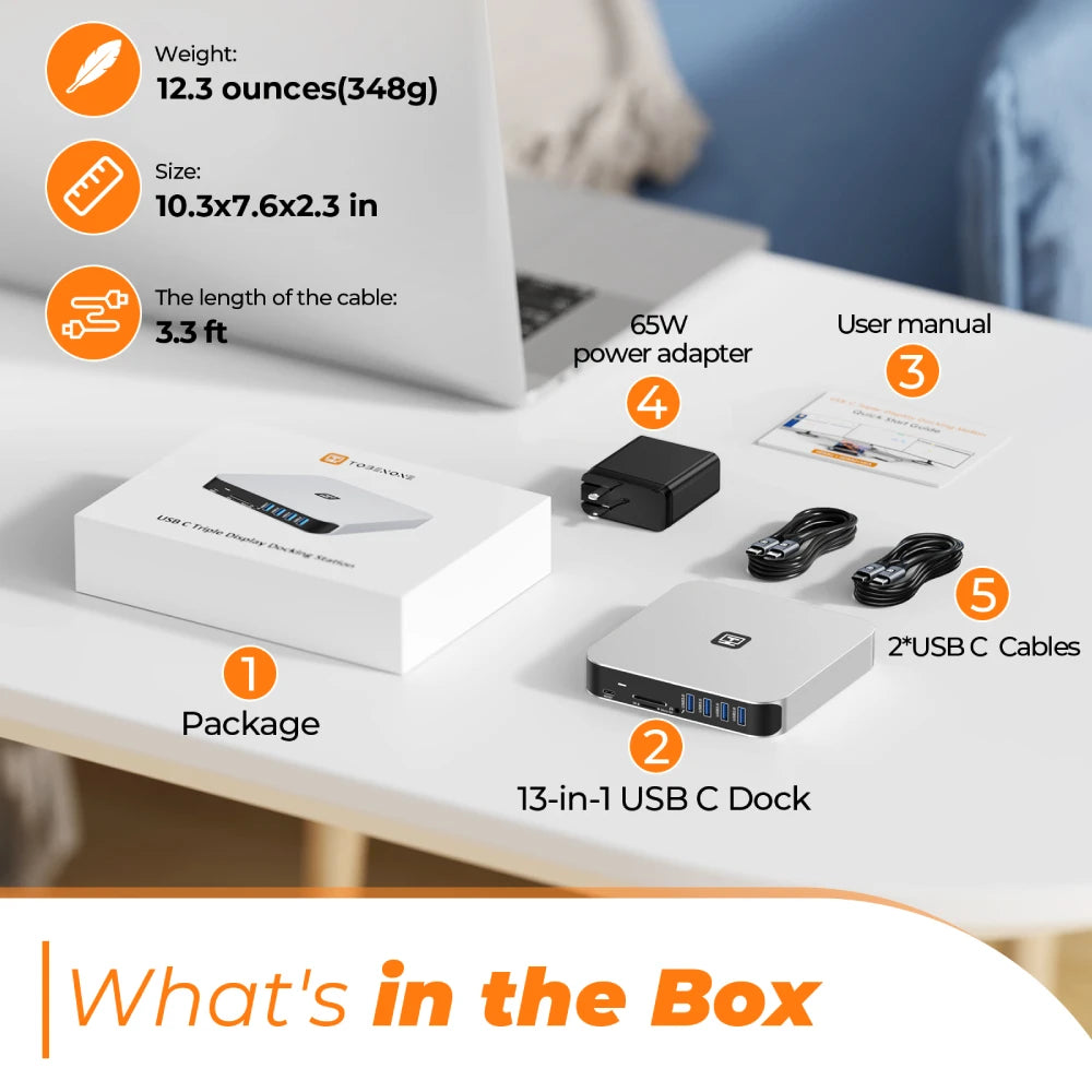 Tobenone Triple Displays USB C Docking Station UDS15D Silver Box Include