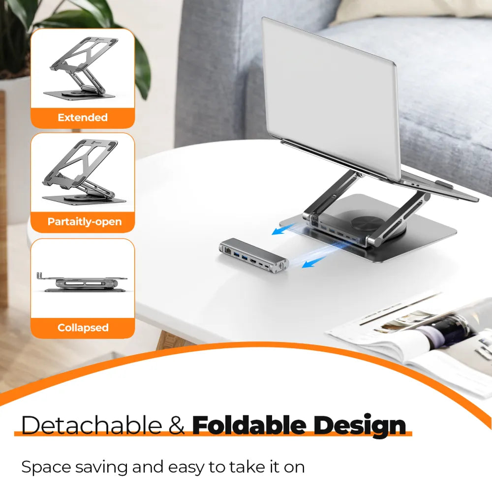 foldable laptop Riser with detachable usb c hub
