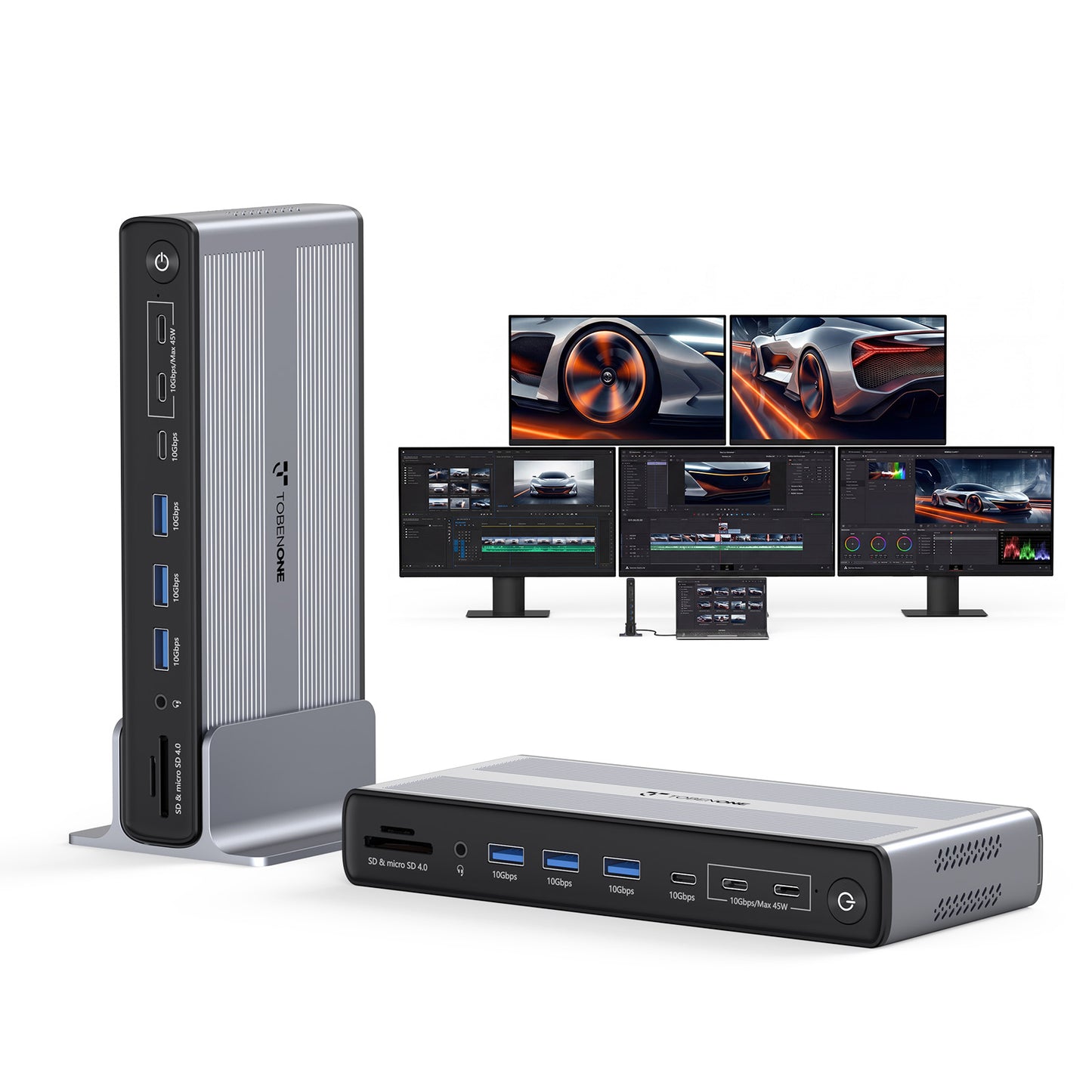TOBENONE UDS050C 18-in-1 DisplayLink Docking Station for 5 Monitors with Cooling Fan