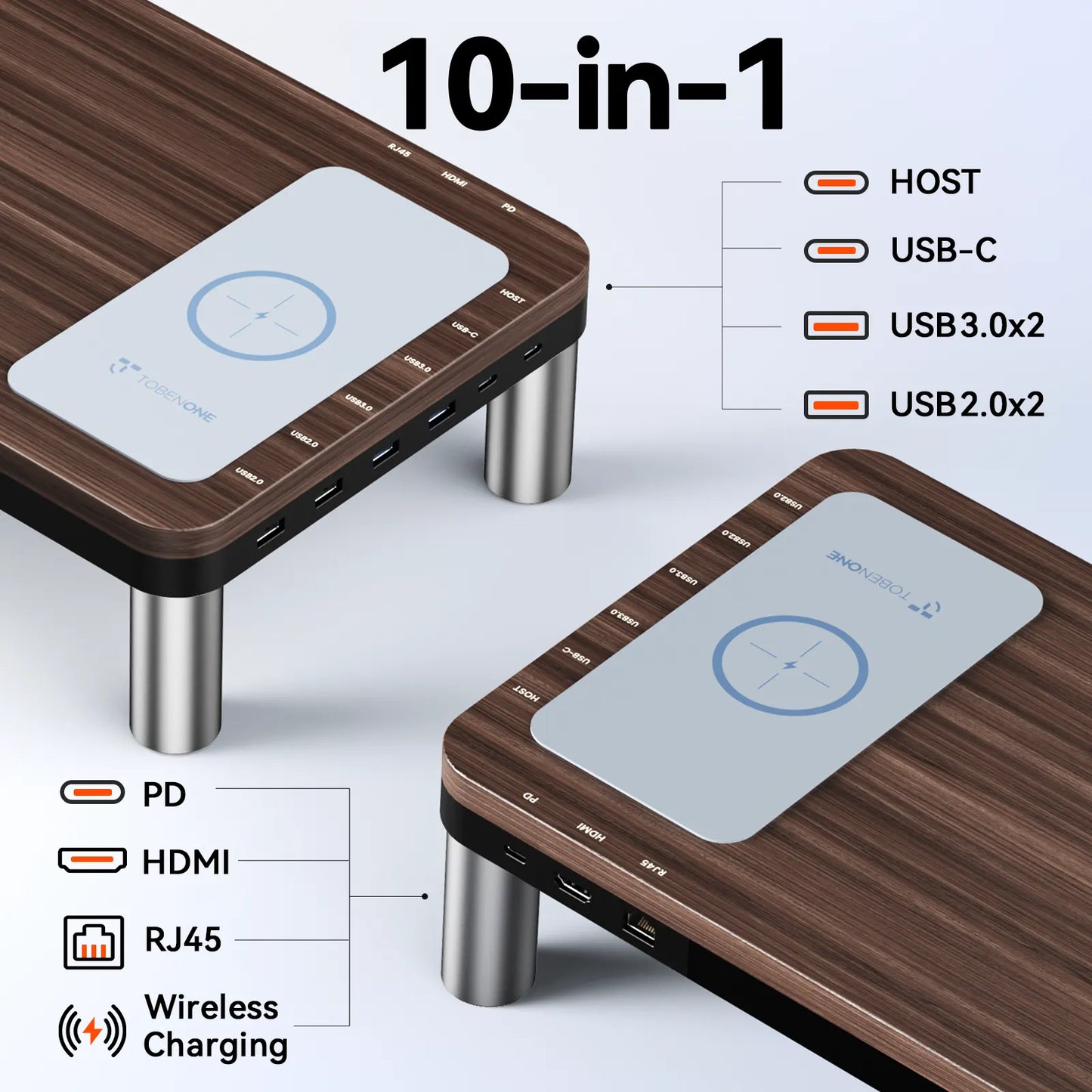 UDS043 TobenONE 10-in-1 Docking Station & Monitor Stand Ergonomic MacBook Docking Station