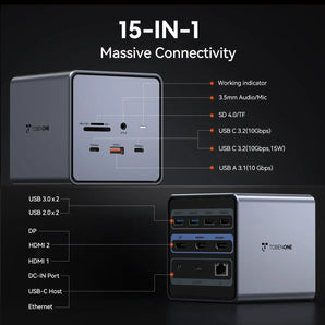 15 In 1 TobenONE USB C Docking Station Dual Monitor Dock with 150W Power Adapter UDS032