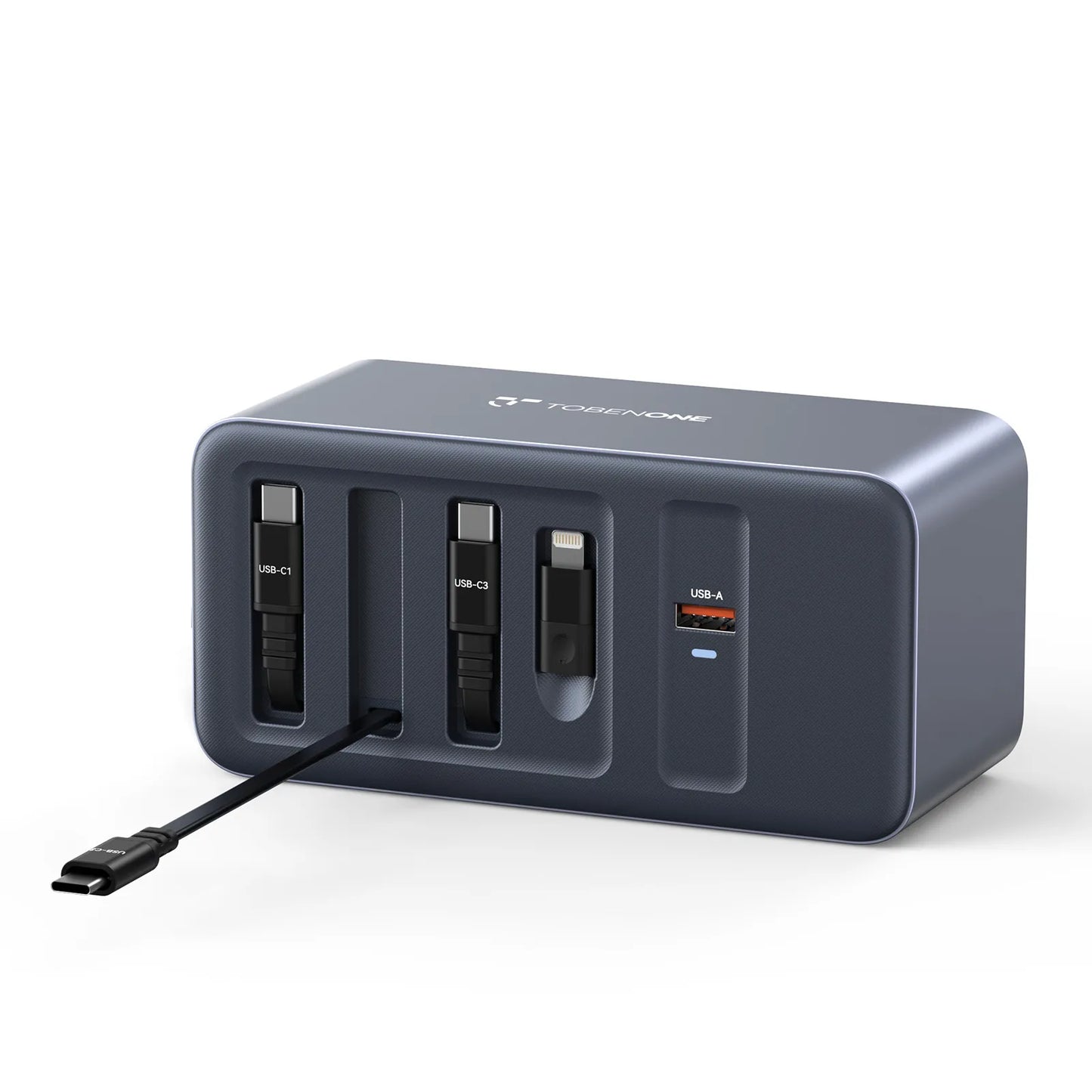 165W USB C Charging Station with Built-in Retractable Cable(2.3ft) & Lightning Adapter