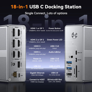 TobenONE UDS033B DisplayLink Docking Station 4 HDMI, 18-in-1 USB C Dock Included A 120W Power Adapter