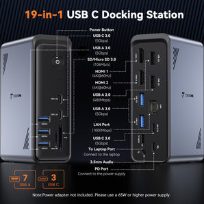 TobenONE UDS057A USB-C Docking Station, Dual 4K HDMI, 100W PD Charging