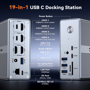 TobenONE Professional Quad Monitor Docking Station – DisplayLink USB-C Dock for 4 Monitors with 4K HDMI, 120W Power Adapter & 2.5Gbps Ethernet