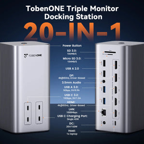 UDS056 20-in-1 Docking Station 3 Monitors for MacBook & Windows, Triple 4K@60Hz Monitor Docking Station