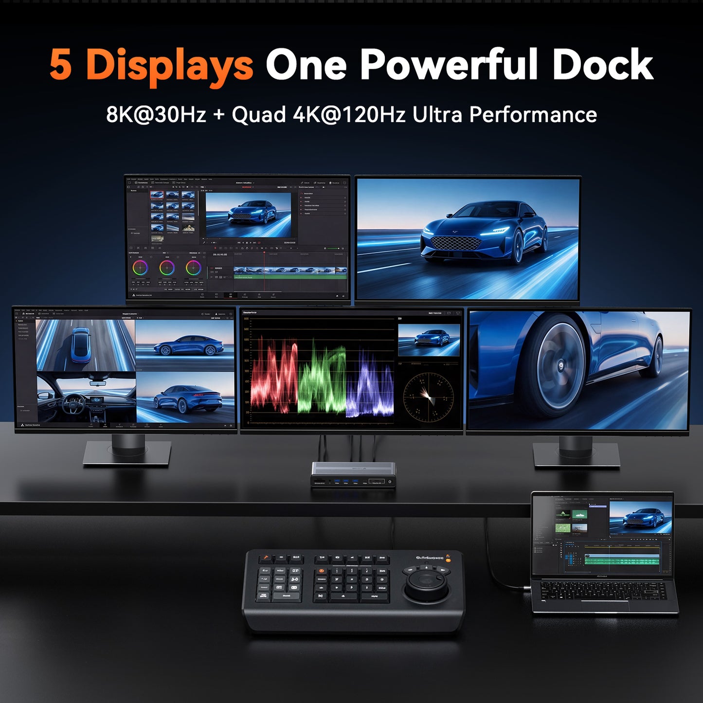 TOBENONE UDS050C 18-in-1 DisplayLink Docking Station for 5 Monitors with Cooling Fan