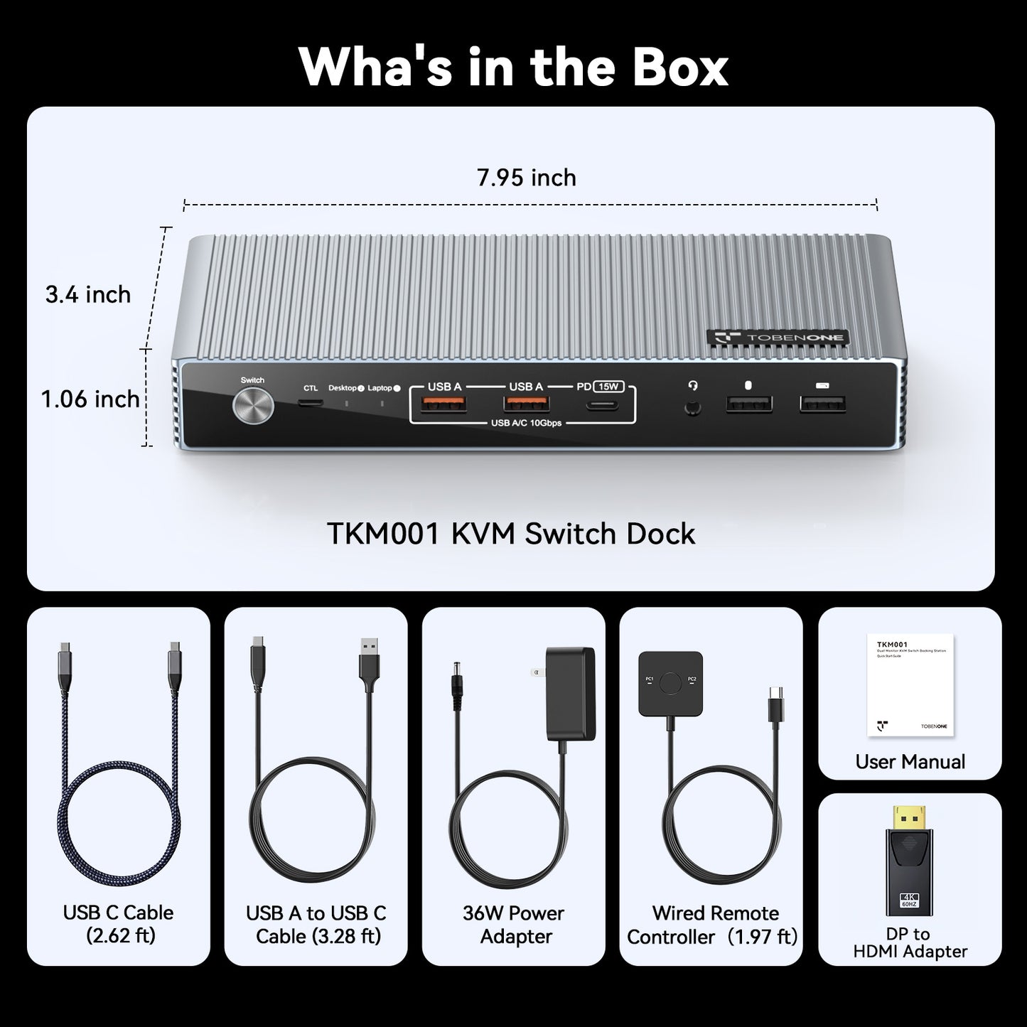 TKM001 KVM Docking Station 2 Monitors 2 Computers Dual HDMI 4K@60Hz