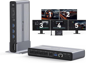 TOBENONE UDS050C 18-in-1 DisplayLink Docking Station for 5 Monitors with Cooling Fan