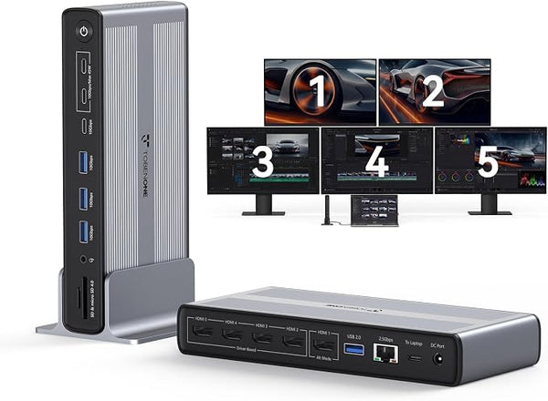 TOBENONE UDS050C 18-in-1 DisplayLink Docking Station for 5 Monitors with Cooling Fan
