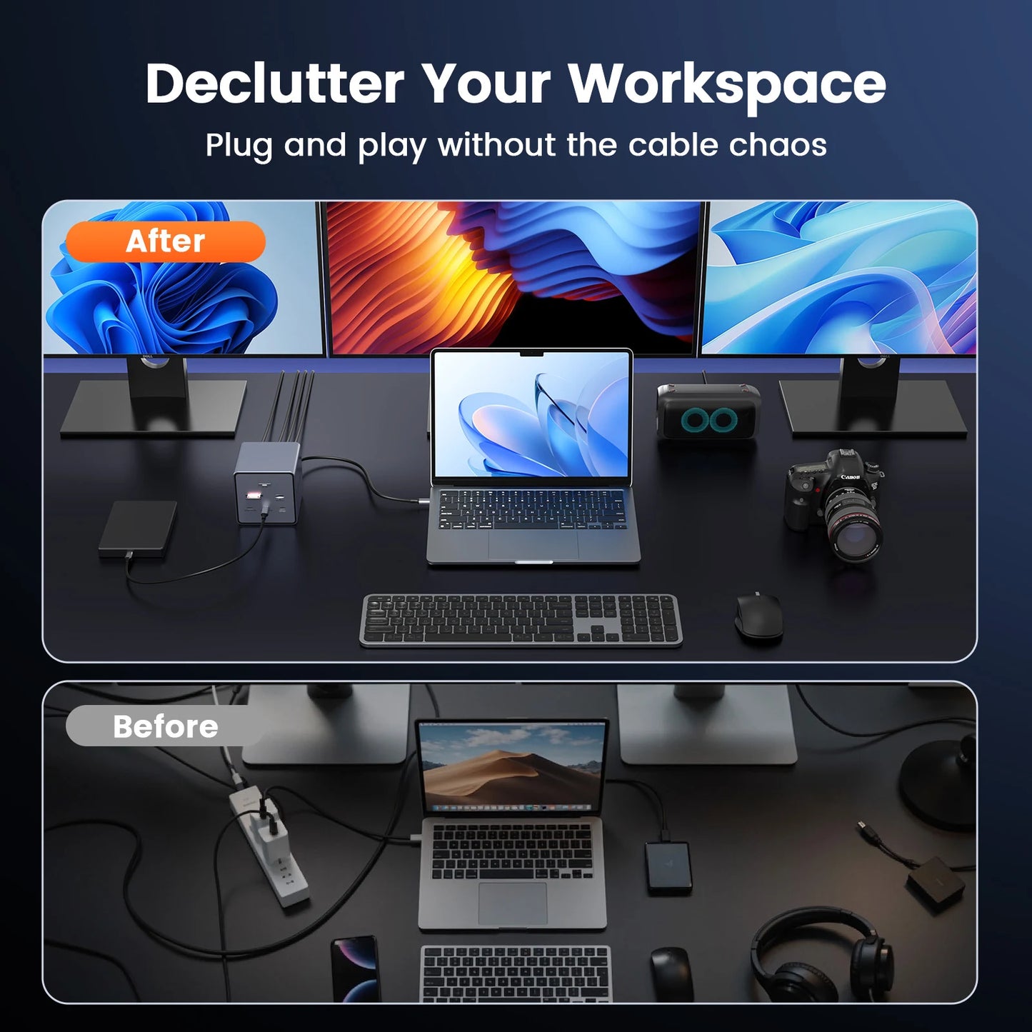 UDS032C Laptop Docking Station Triple 4K Monitor, 16-in-1 Docking Station with 3 HDMI