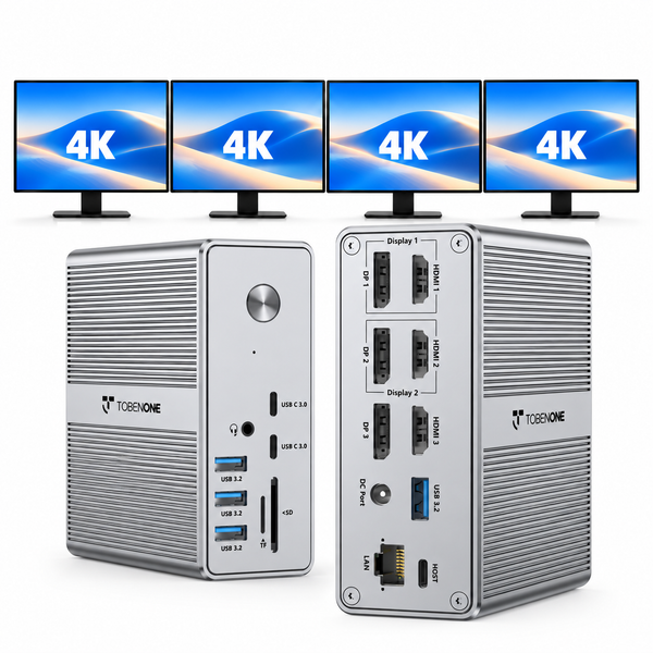 UDS033 TobenONE DisplayLink Docking Station Triple Monitor with 120W Power Adapter