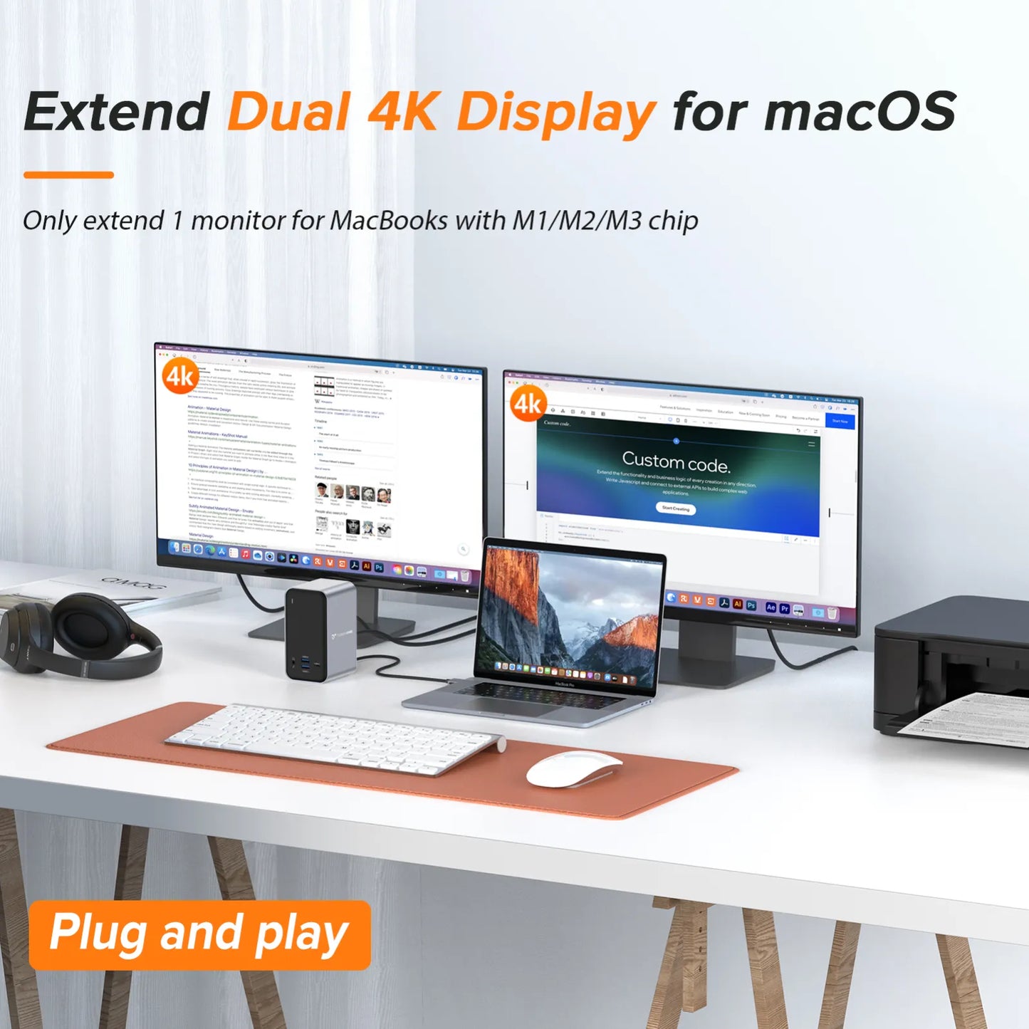 UDS009 Docking Station Dual Monitor 13-In-2 Triple Display USB-C Hub for MacBook Pro/Air