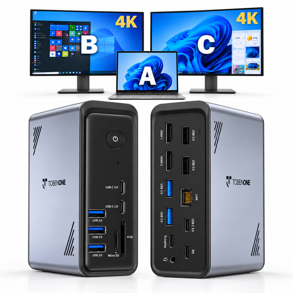 TobenONE UDS057A USB-C Docking Station, Dual 4K HDMI, 100W PD Charging