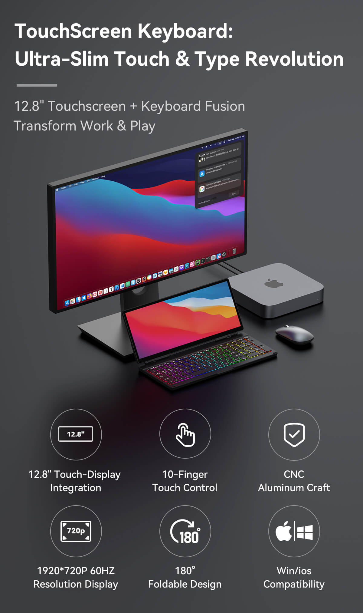 TKB001 Smart Touch Keyboard with 12.8” Portable Monitor Touchscreen