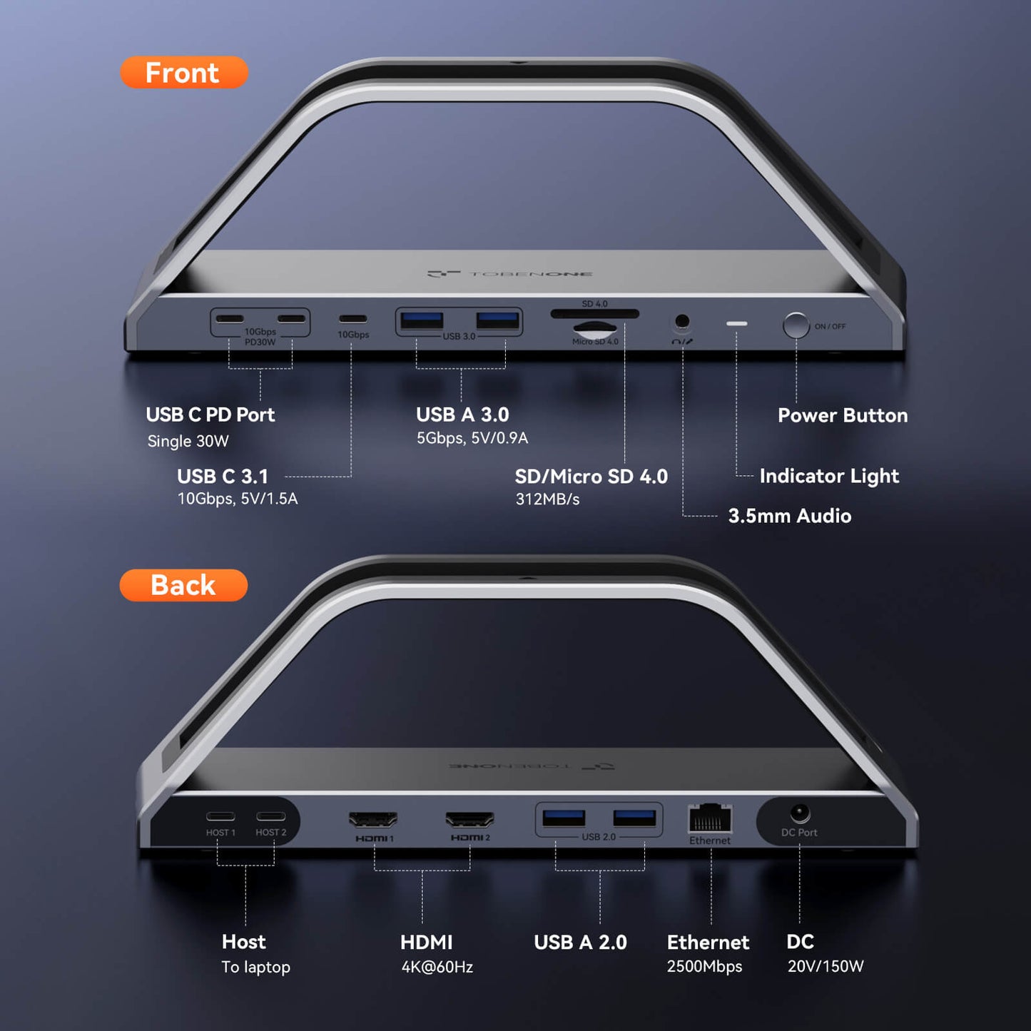 UDS020M Macbook Docking Station for MacBook M1-M5 Pro/Max, 17-IN-2 Docking Station Stand with 150W Charger