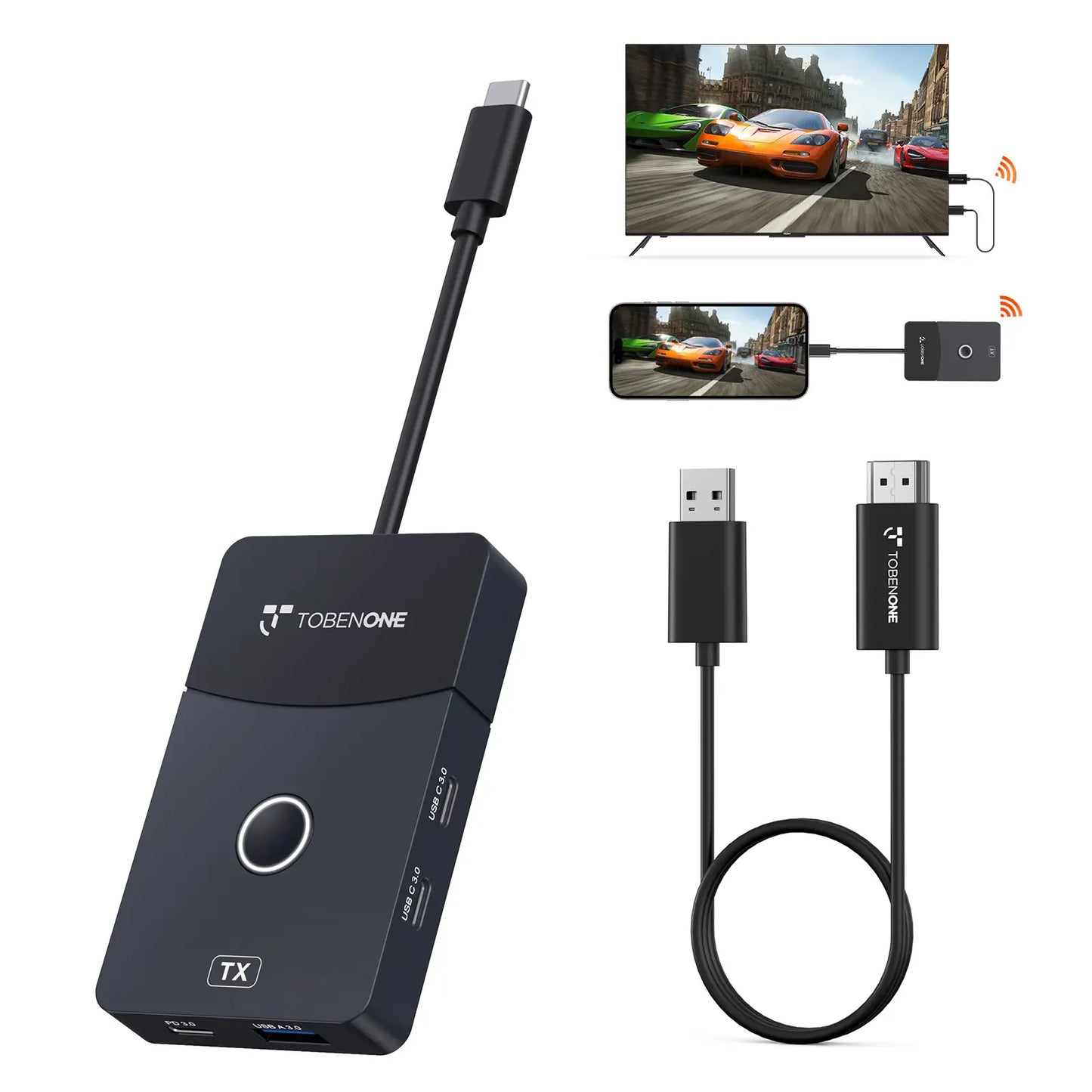 TWP001 USB C Wireless HDMI Transmitter and Receiver, Dual-Band 4K HDMI & USB-C Hub