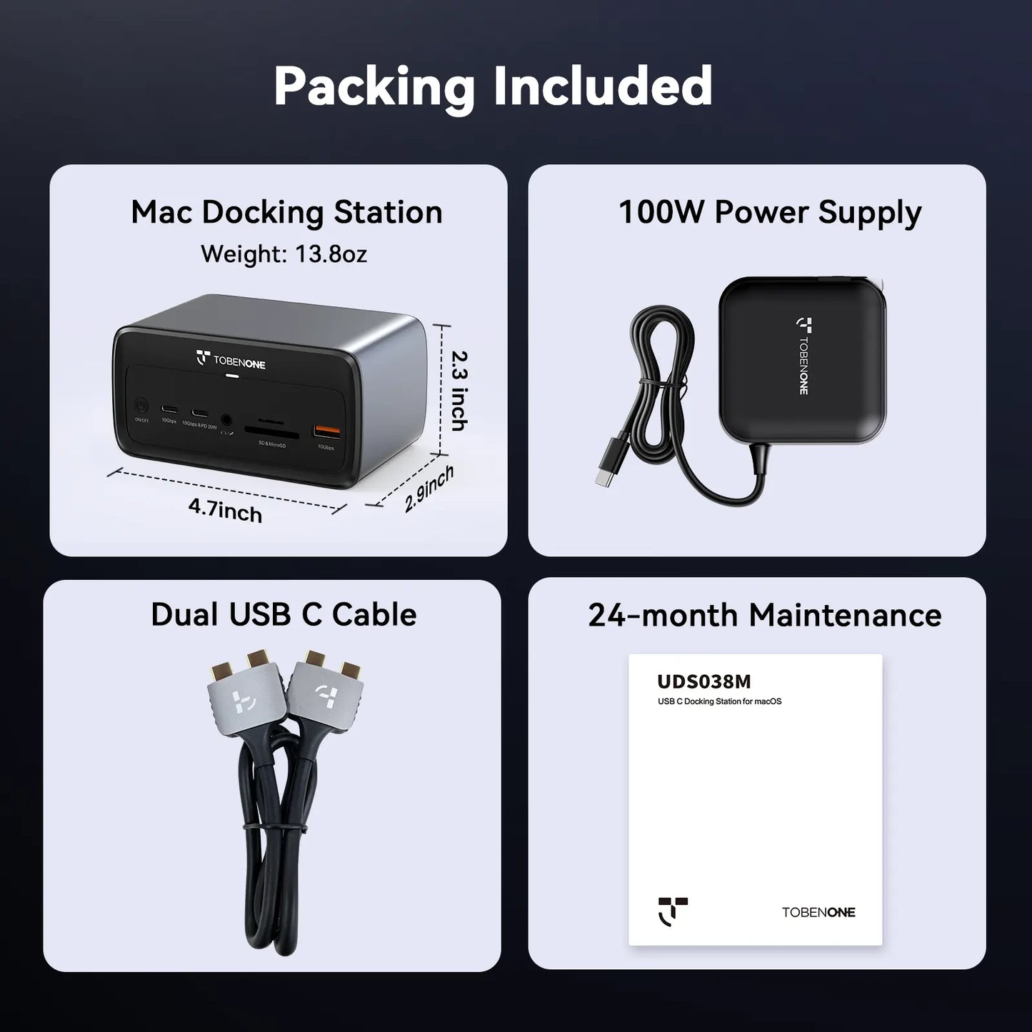 TobenONE M4 MacBook Docking Station Dual Monitor 4K@60Hz - UDS038M