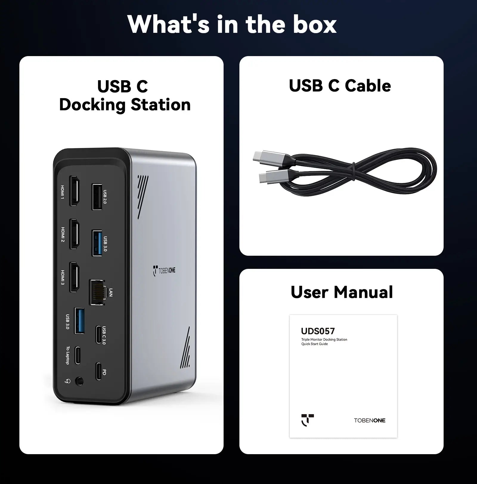 TobenONE USB C Docking Station 3 Monitors, 18-in-1 Triple 4K Display, 150W Power Adapter with 20W Fast Charging, 8 USB Ports up to 10Gbps, 2 HDMI/DP/USB C, for Windows/Chrome OS TobenONE USB C Docking Station 3 Monitors, 18-in-1 Triple 4K Display, 150W Power Adapter with 20W Fast Charging, 8 USB Ports up to 10Gbps, 2 HDMI/DP/USB C, for Windows/Chrome OS