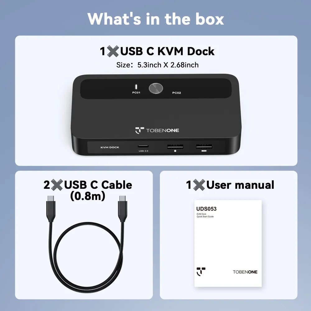 UDS053 USB C KVM Switch 1 Monitor 2 Computers 4K@120Hz HDMI