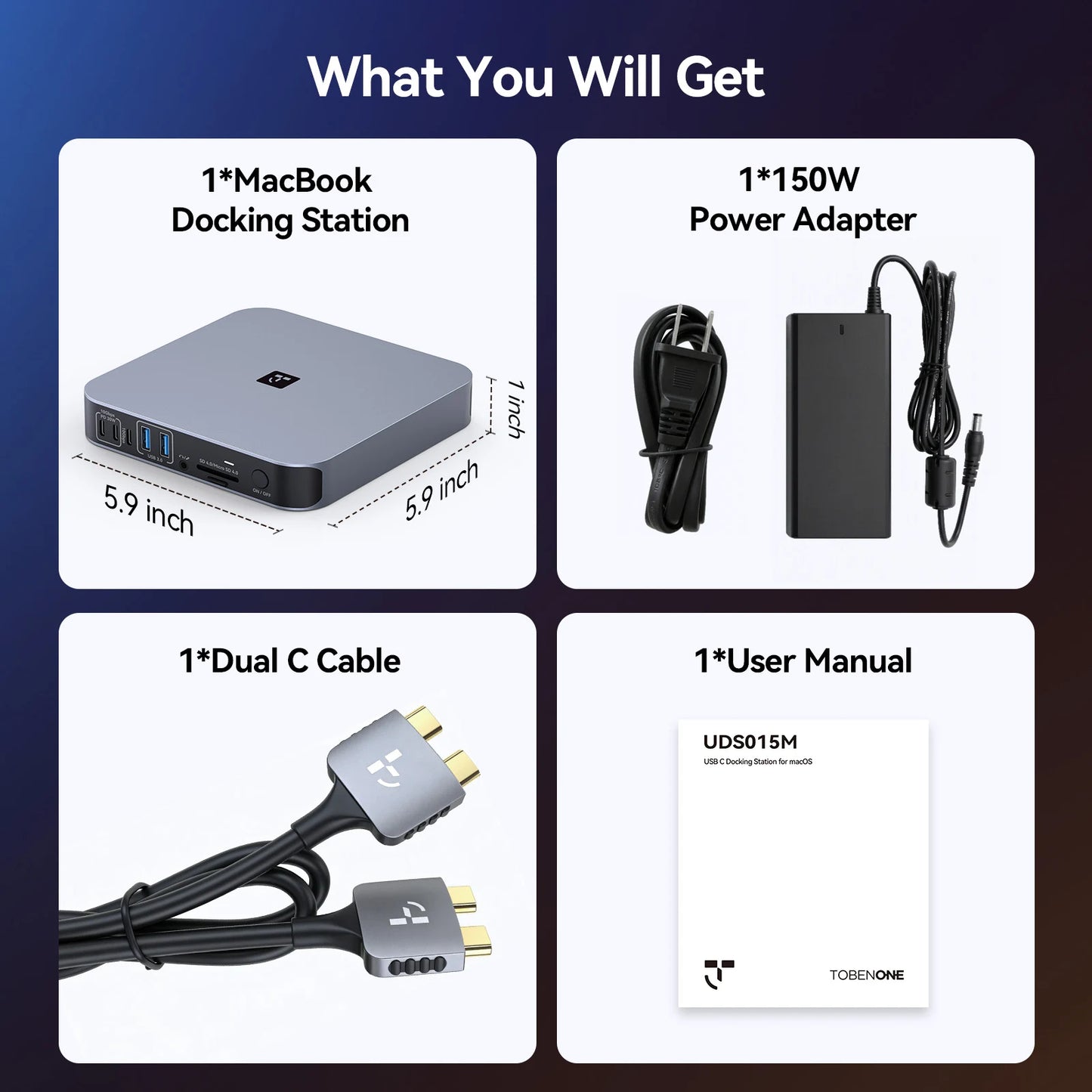 UDS015M Docking Station Dual Monitor for MacBook Pro/Air M5/M4/M3/M2/M1 Pro/Max