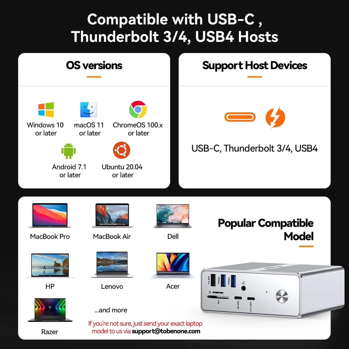 TobenONE UDS033B DisplayLink Docking Station 4 HDMI, 18-in-1 USB C Dock Included A 120W Power Adapter