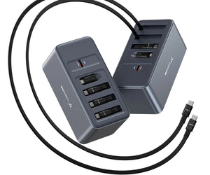 165W USB C Charging Station with Built-in Retractable Cable(2.3ft) & Lightning Adapter