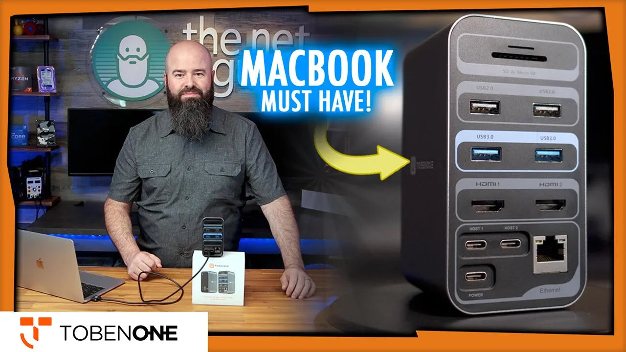 Load video: Tobenone UDS013 USB C Docking Station Powerful Dock for MacBook