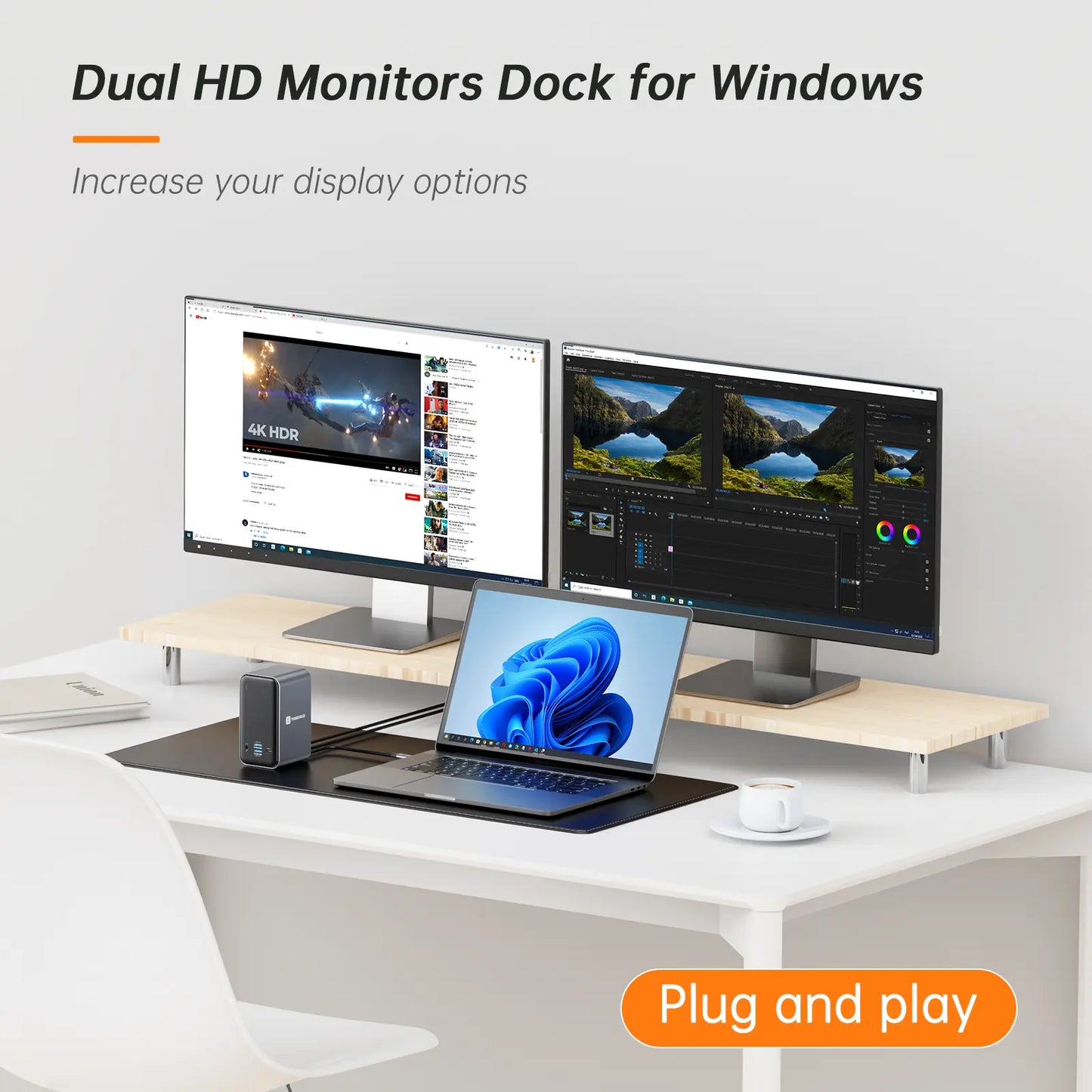 Tobenone UDS019 USB C Dual HD Monitor Dock for USB C Thunderbolt 3 4 Windows Laptop