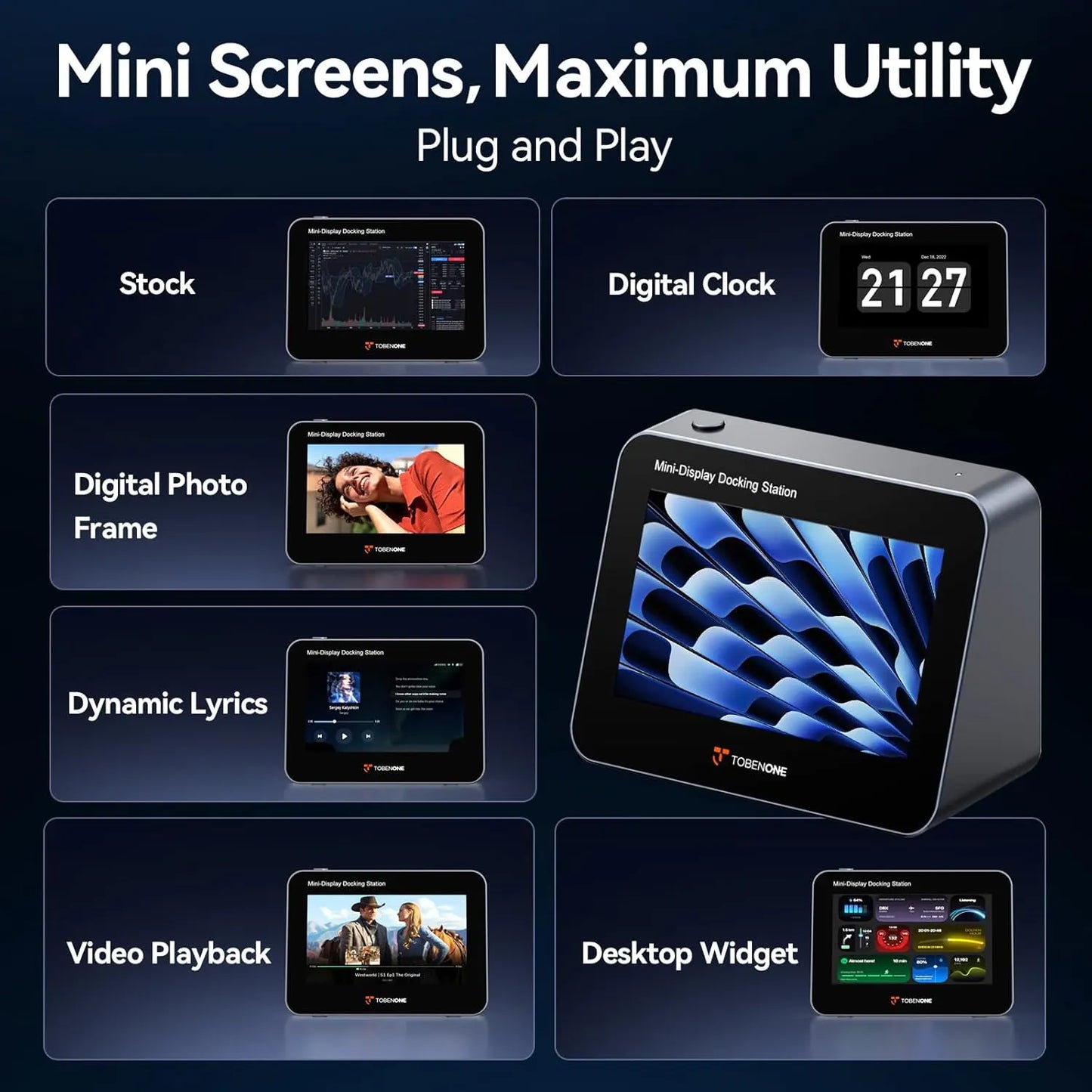 TobenONE Mini Monitor & USB-C Hub, 5” HD Display with 100W Charging