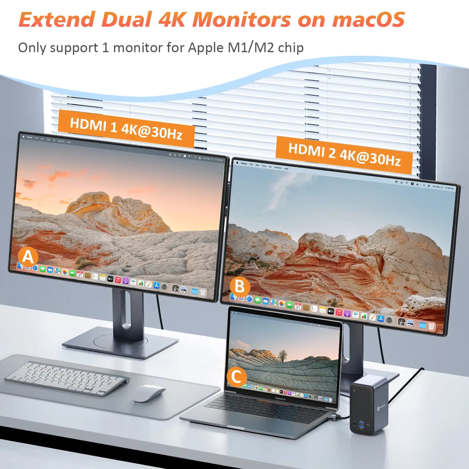 Tonenone UDS009 MacBook Docking Station Dual Extended Monitor on macOS